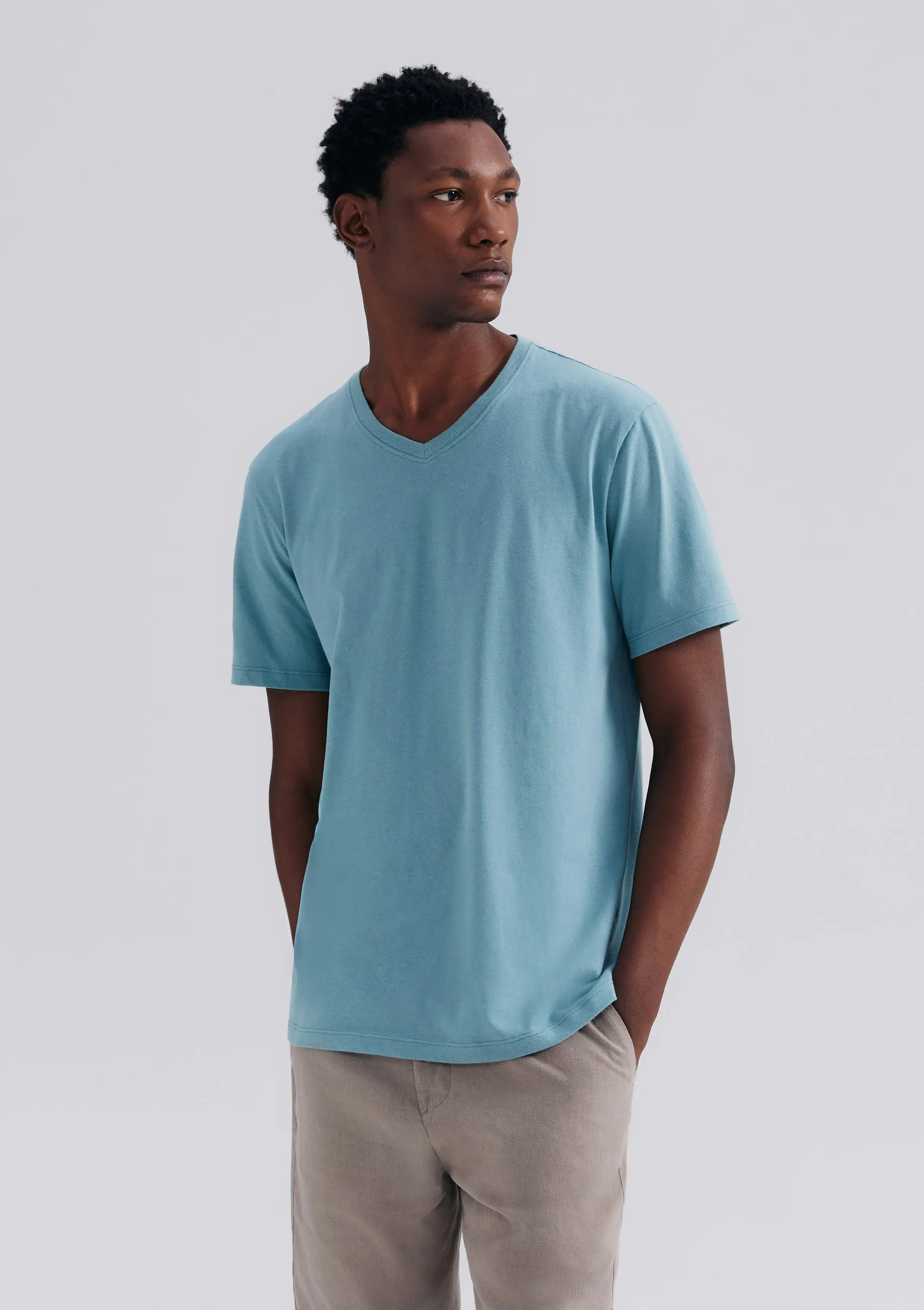 Camiseta Básica Masculina Manga Curta Gola V World - Azul