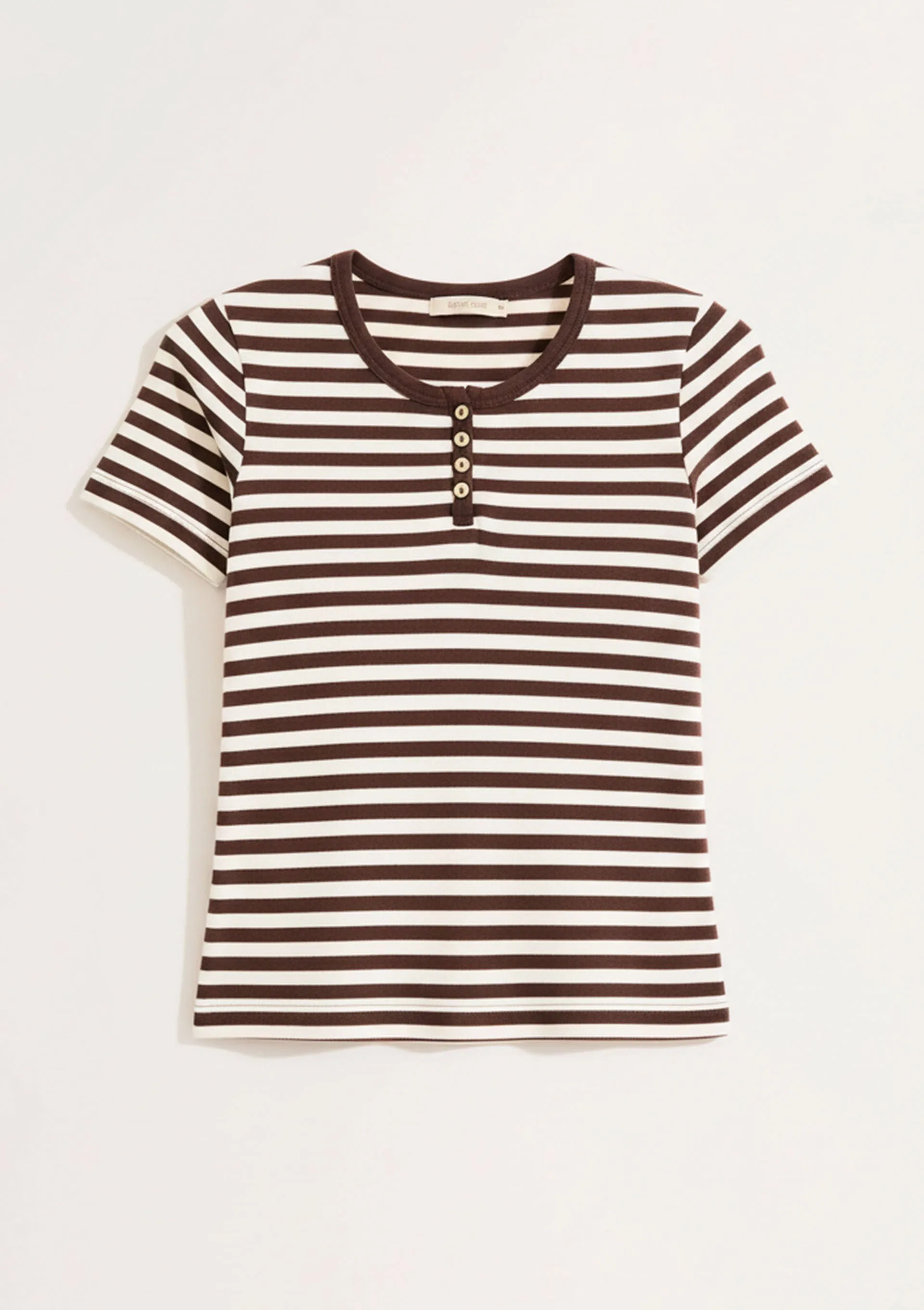 Blusa Feminina Listrada Em Malha Binada Com Botões - Marrom — foto 4