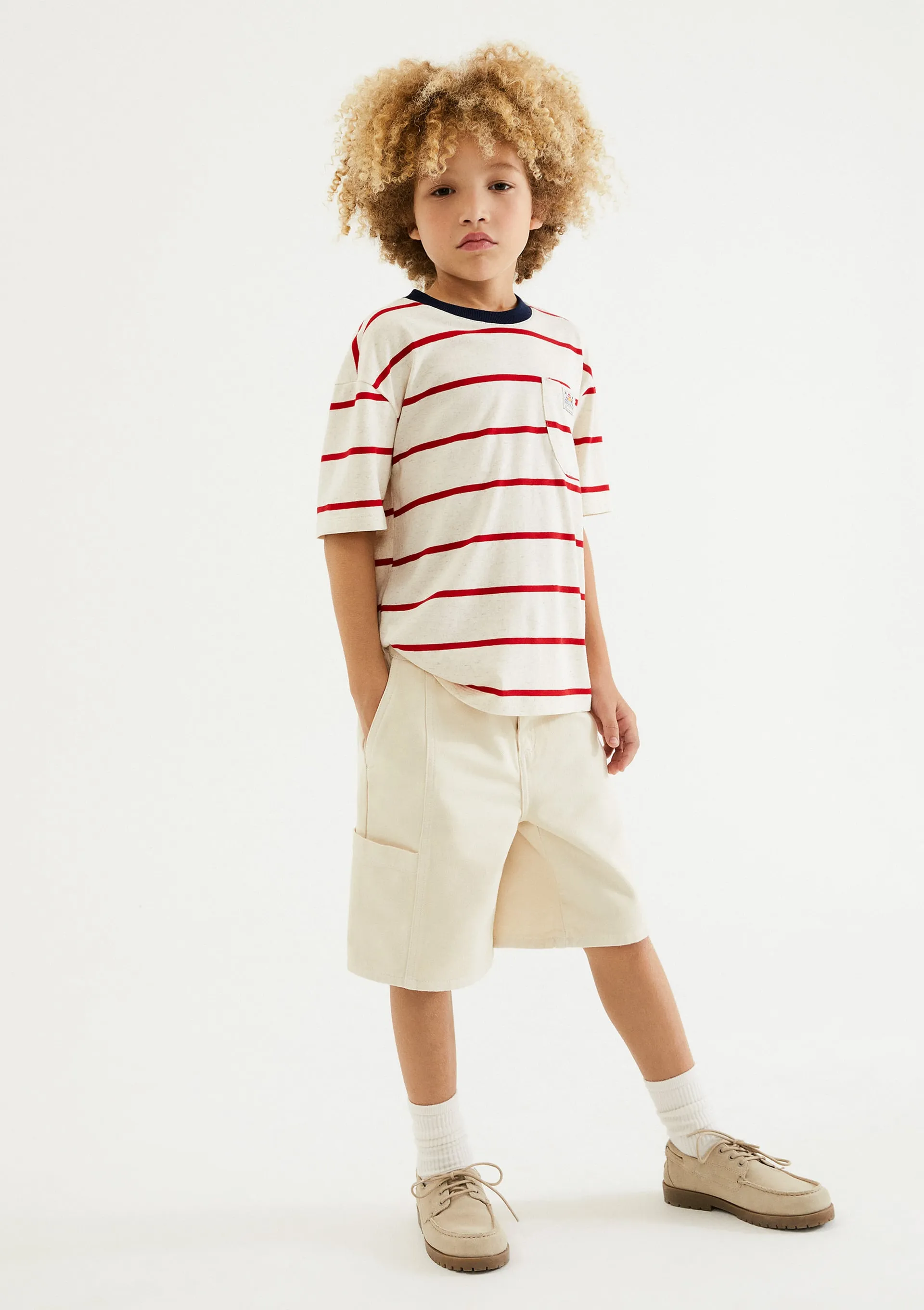 Bermuda Infantil Menino Reta Em Sarja - Creme — foto 3