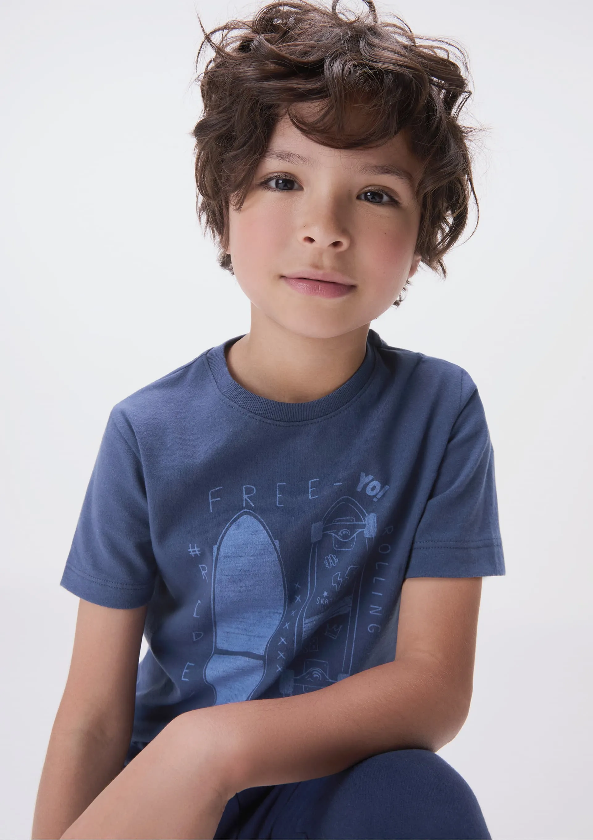 Camiseta Infantil Menino Manga Curta Com Estampa - Azul — foto 3