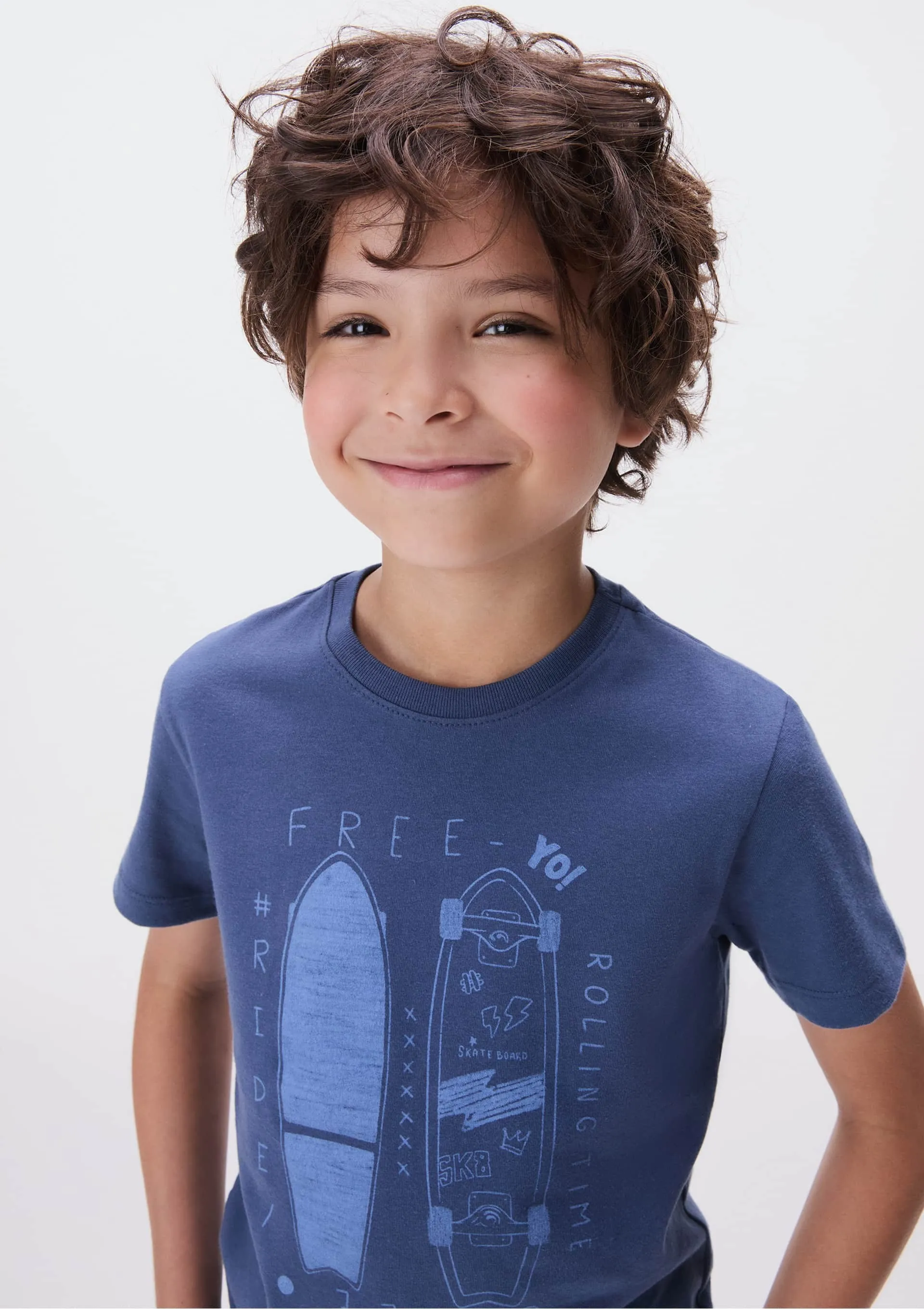 Camiseta Infantil Menino Manga Curta Com Estampa - Azul — foto 6