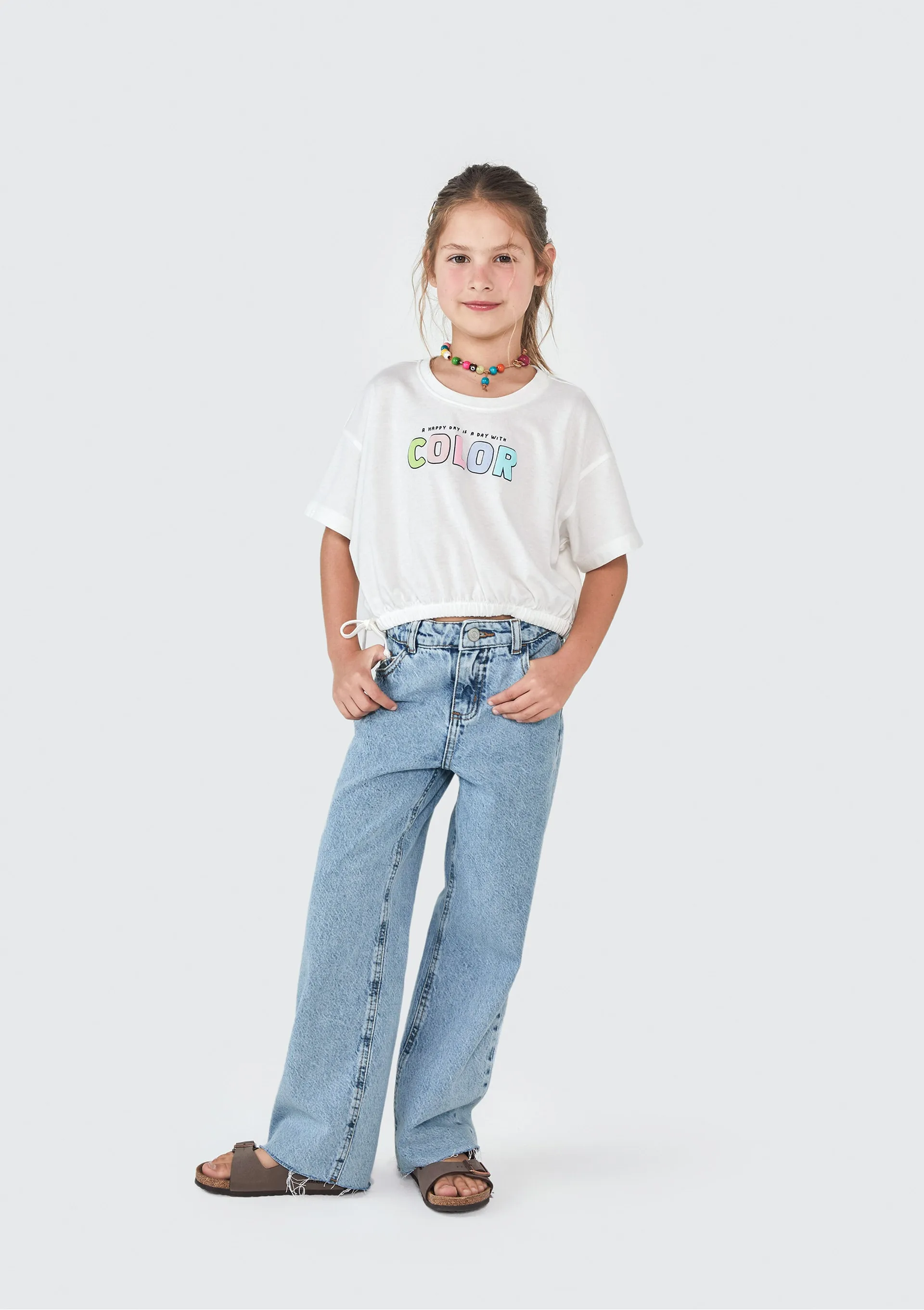 Blusa Infantil Menina Manga Curta Amarração - Branco