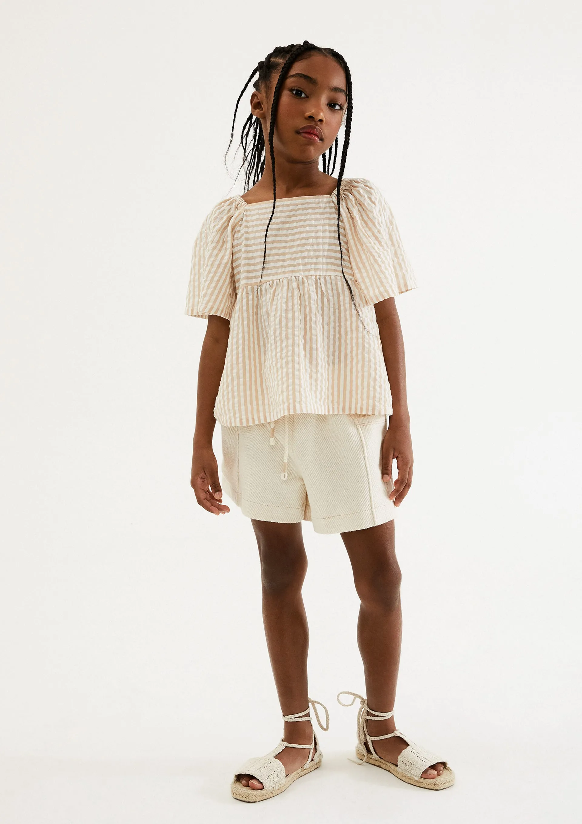 Blusa Infantil Menina Anarruga Fio Tinto Godê - Creme — foto 4