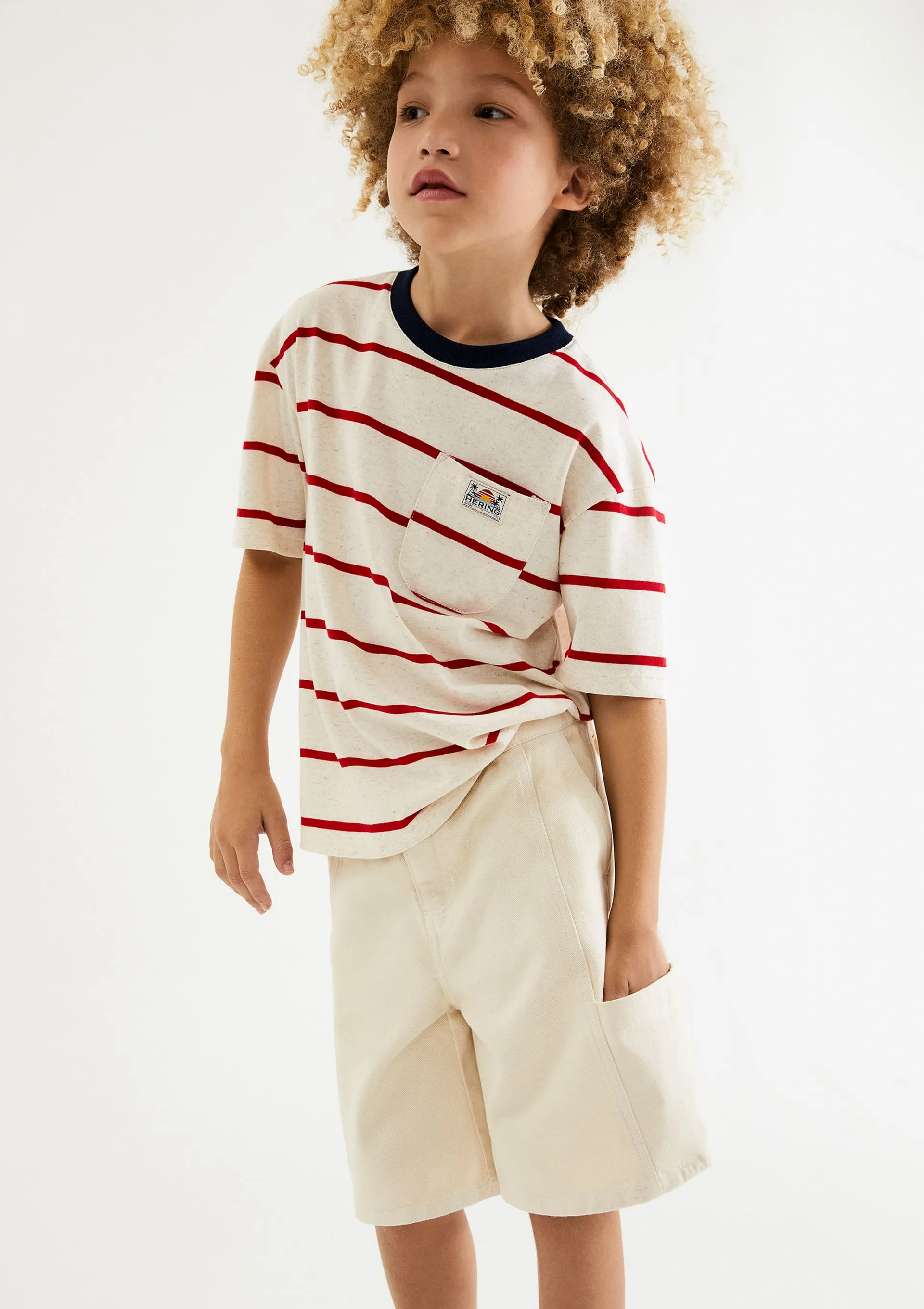 Bermuda Infantil Menino Reta Em Sarja - Creme