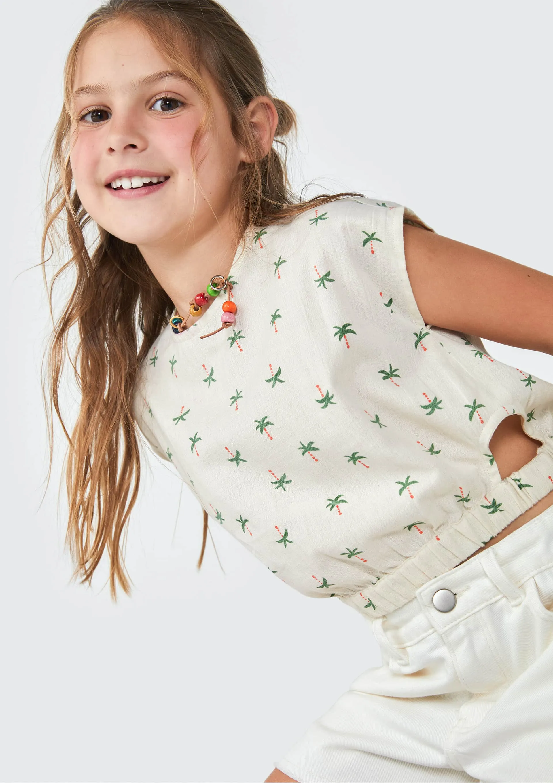 Blusa Infantil Menina Com Estampa - Bege — foto 2