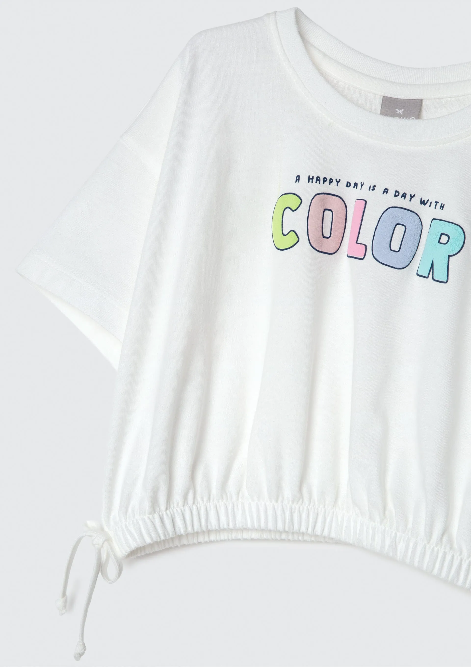 Blusa Infantil Menina Manga Curta Amarração - Branco — foto 5