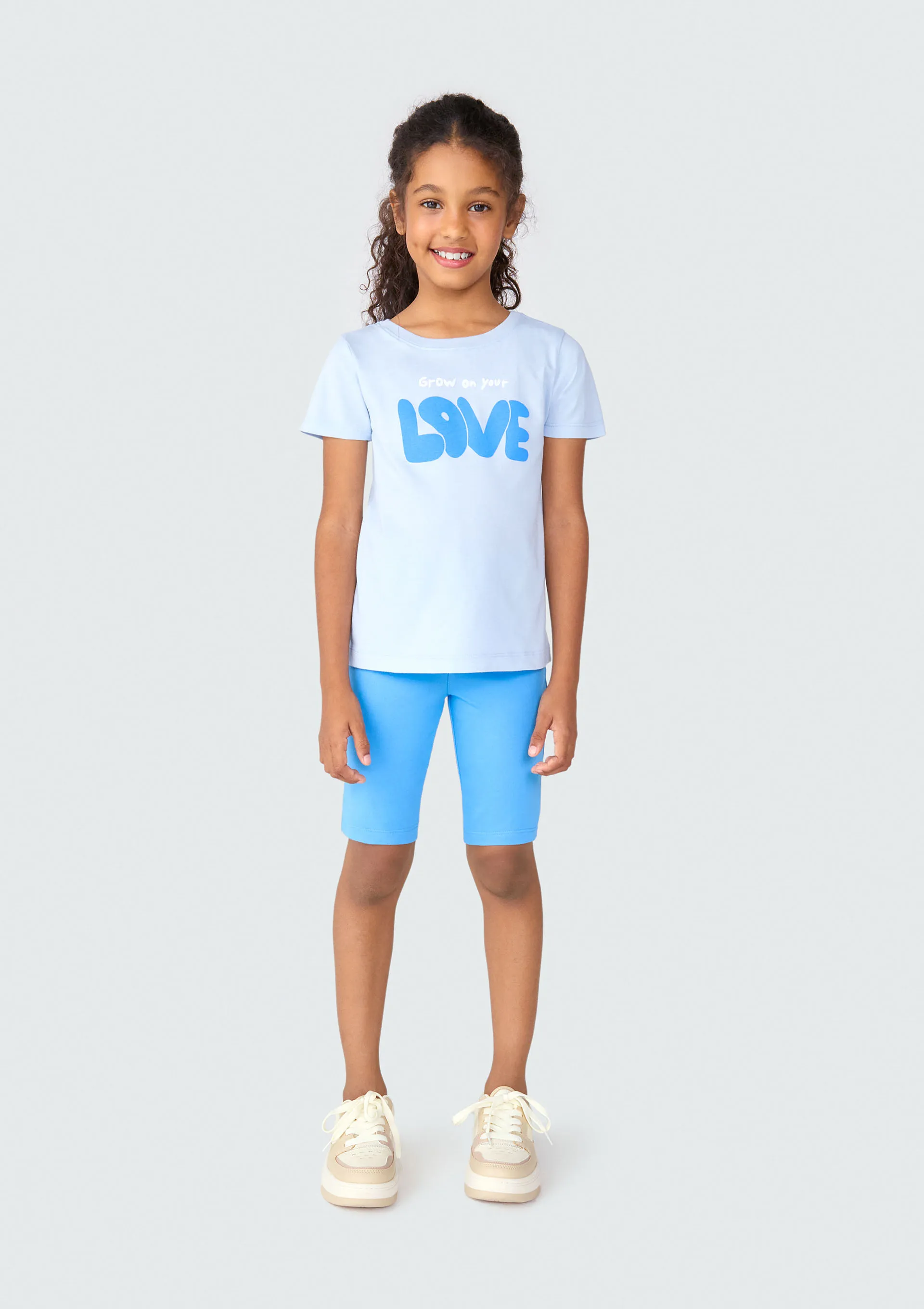 Blusa Infantil Menina Manga Curta Com Estampa - Azul — foto 3
