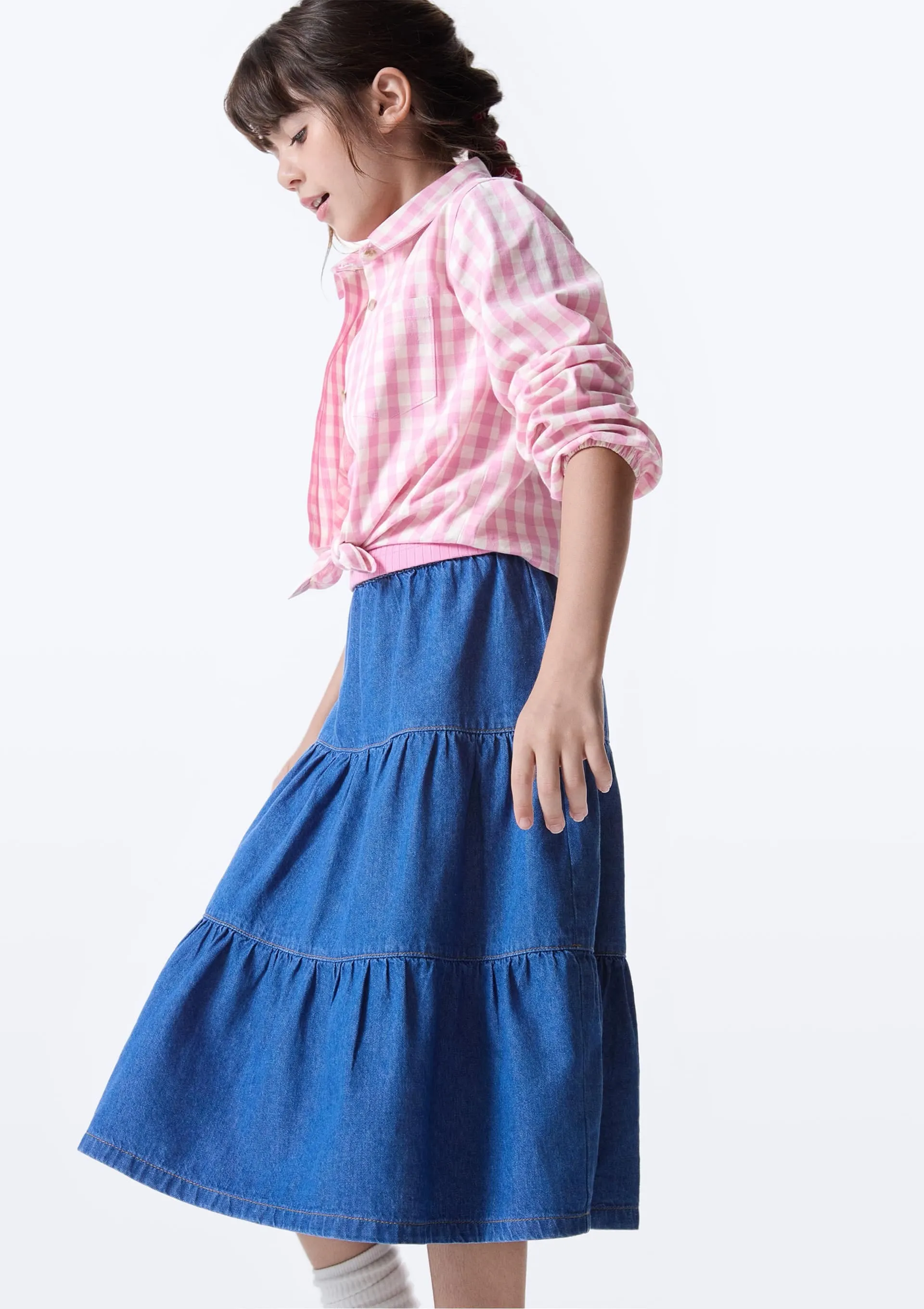 Saia Infantil Midi Em Jeans - Azul — foto 6