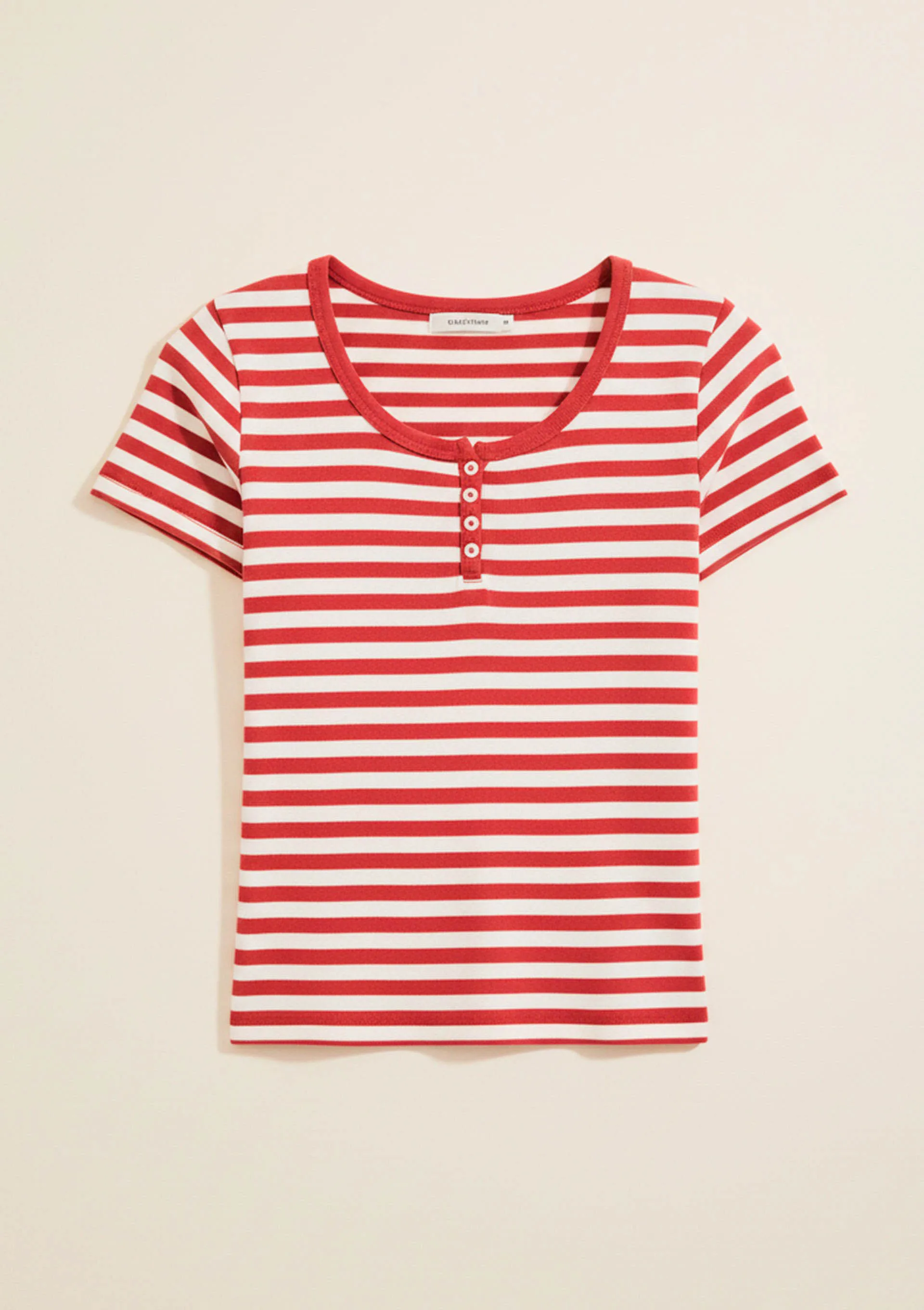 Blusa Feminina Listrada Em Malha Binada Com Botões - Vermelho — foto 5