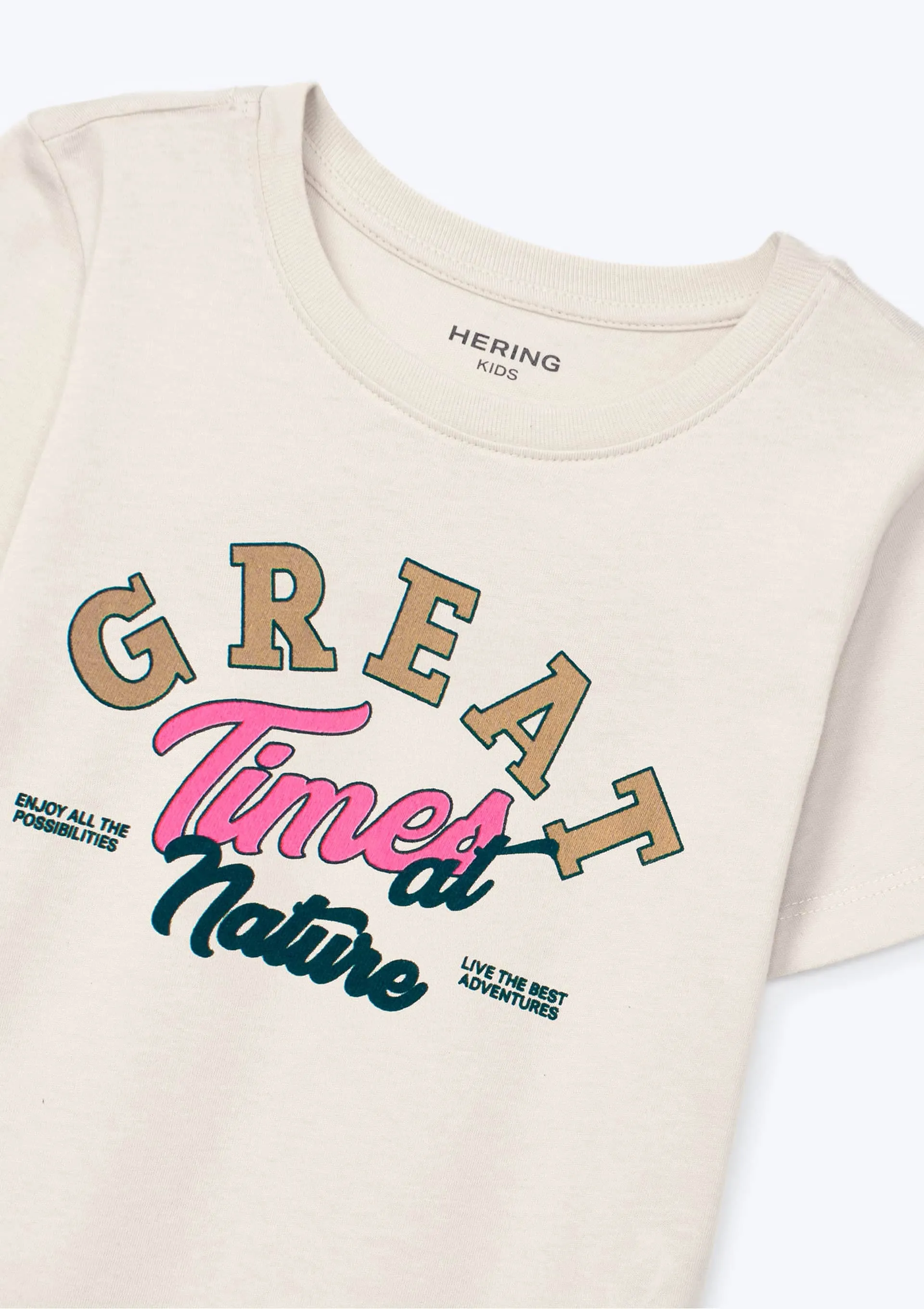 Blusa Infantil Menina Manga Curta Com Estampa - Bege — foto 3