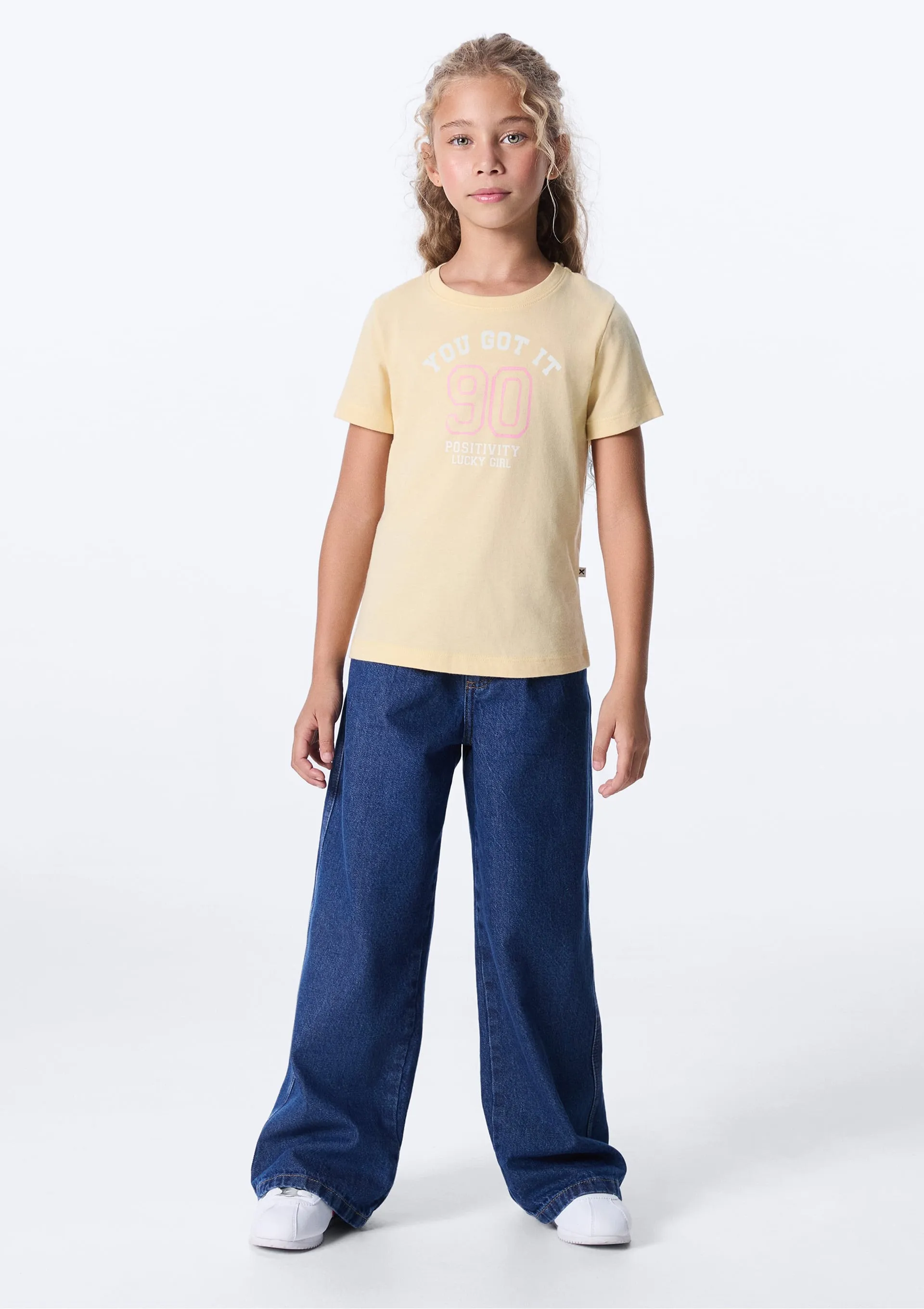 Blusa Infantil Menina Manga Curta Com Estampa - Amarelo — foto 3