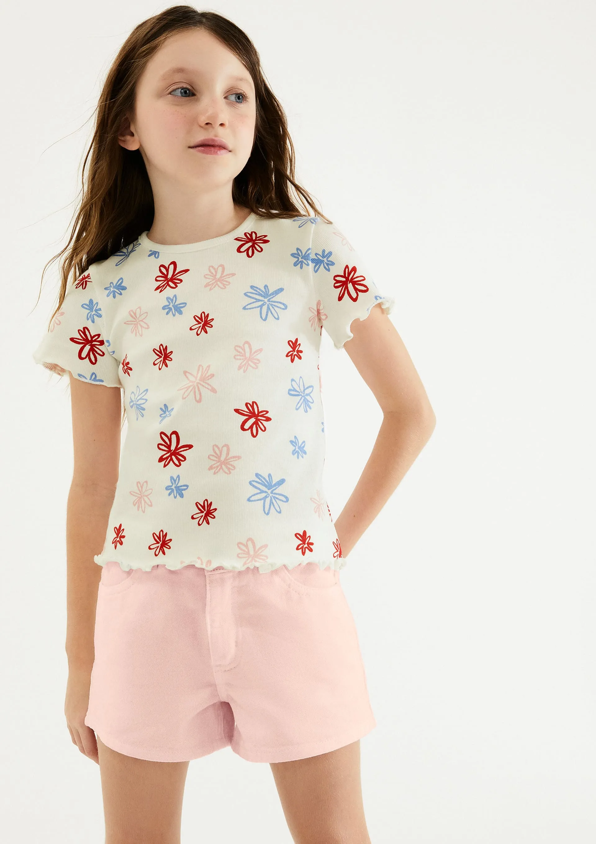 Shorts Infantil Menina Barra Desfiada Em Sarja - Rosa — foto 4