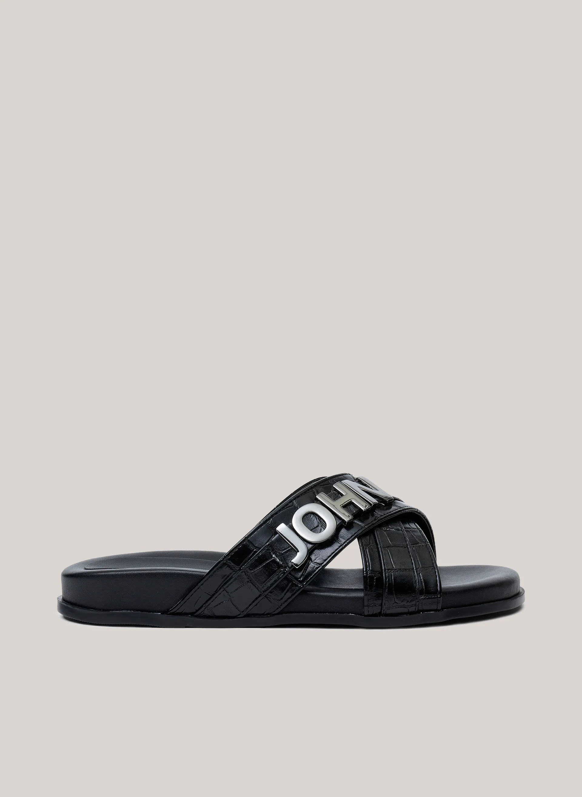 Sandália Sofia Croco Black John John Feminina