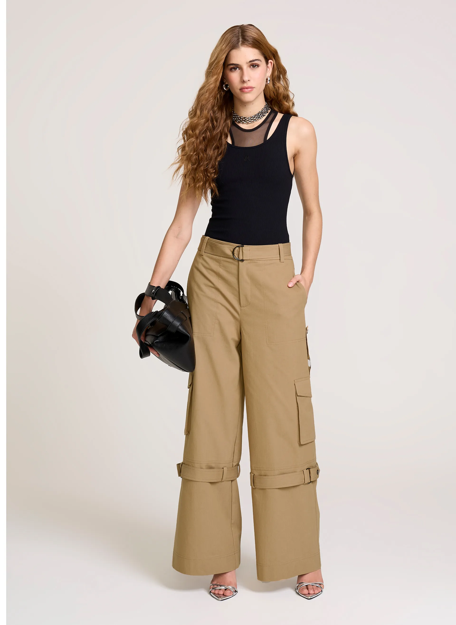 Calça Reta Cargo Dense Caqui John John Feminina