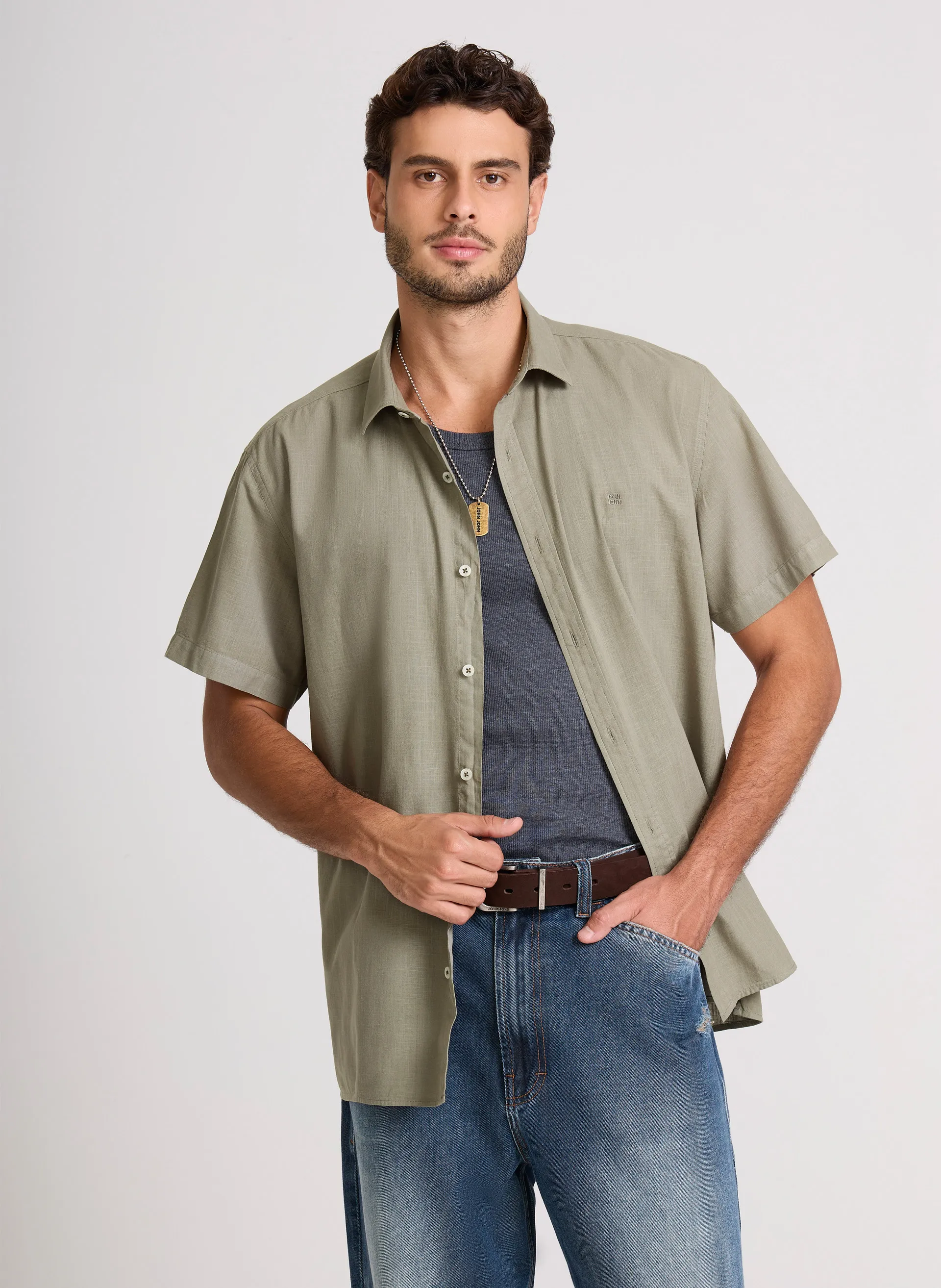 Camisa Relaxed Fit Cotton Green John John Masculina