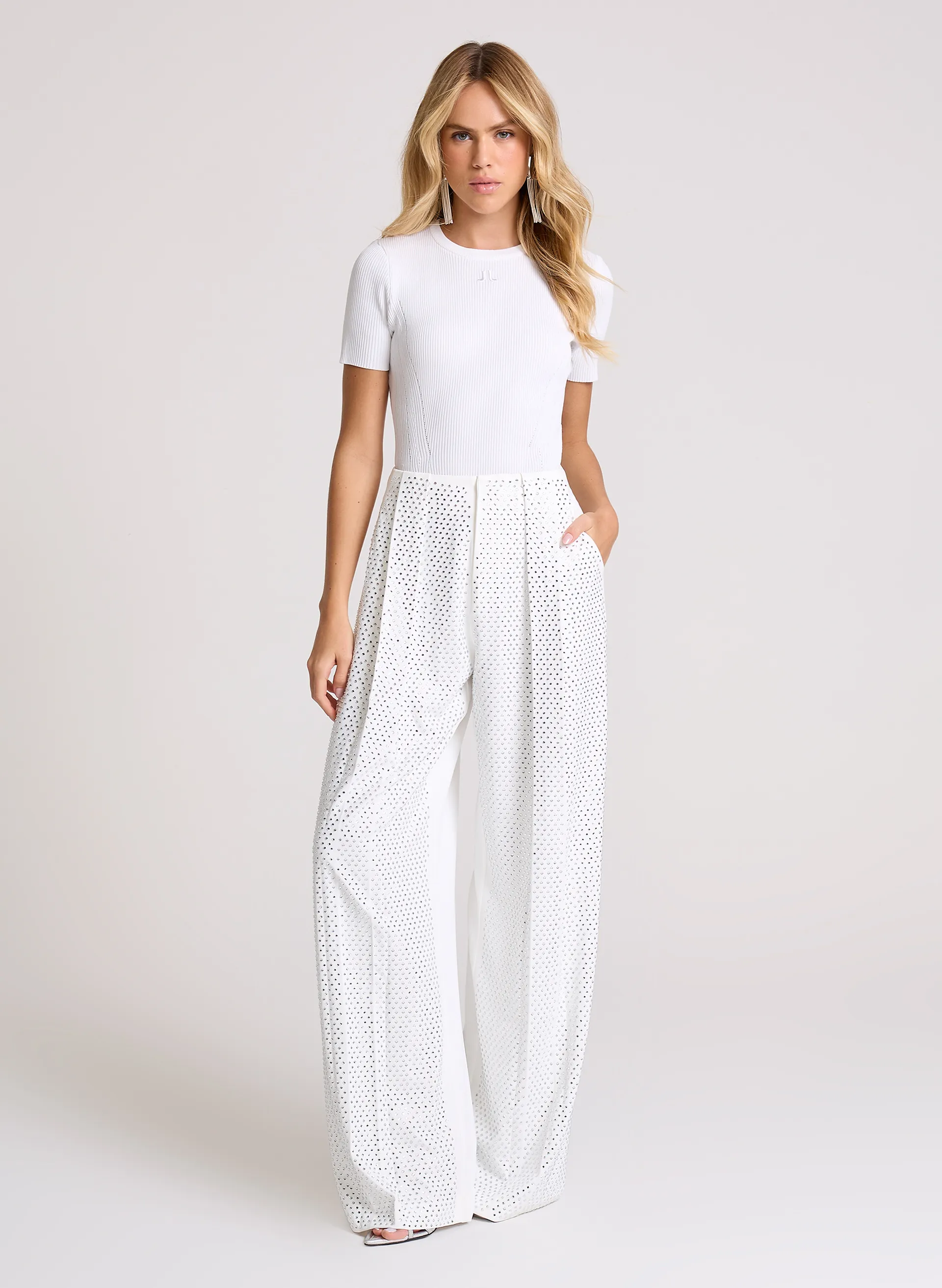 Calça Ampla Pleats Cinza John John Feminina