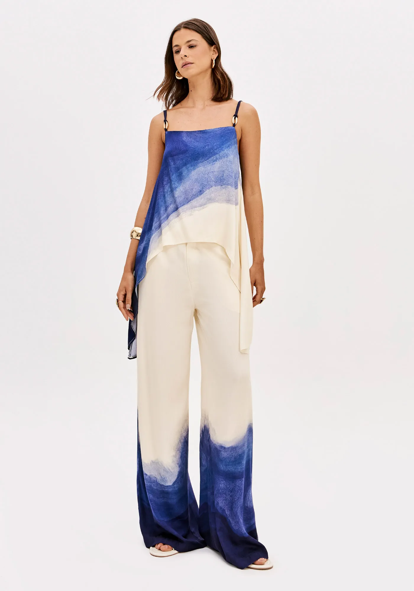 Calça Wide Leg Cintura Alta Estampada