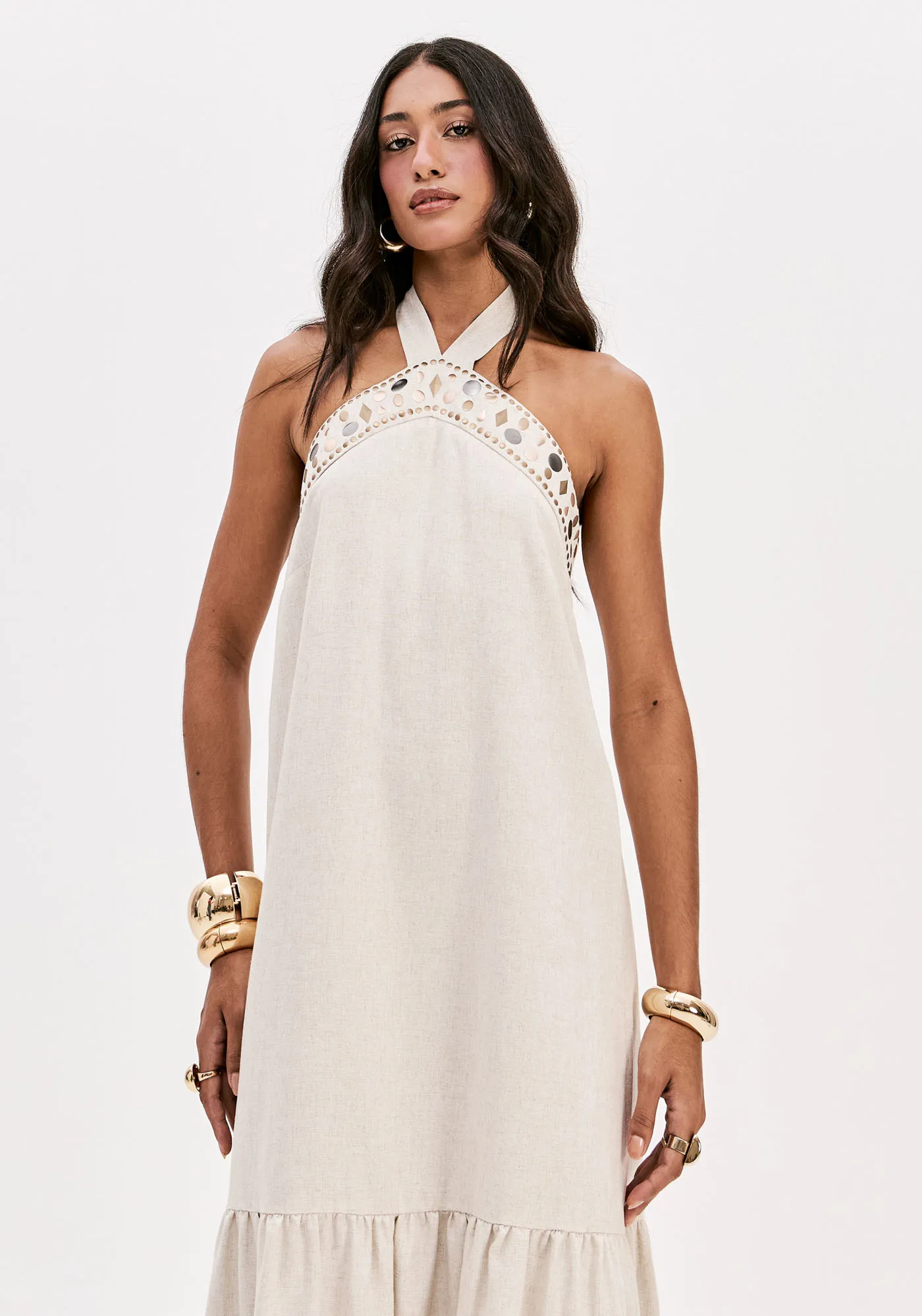 Vestido Longo Frente Única Com Linho — foto 2