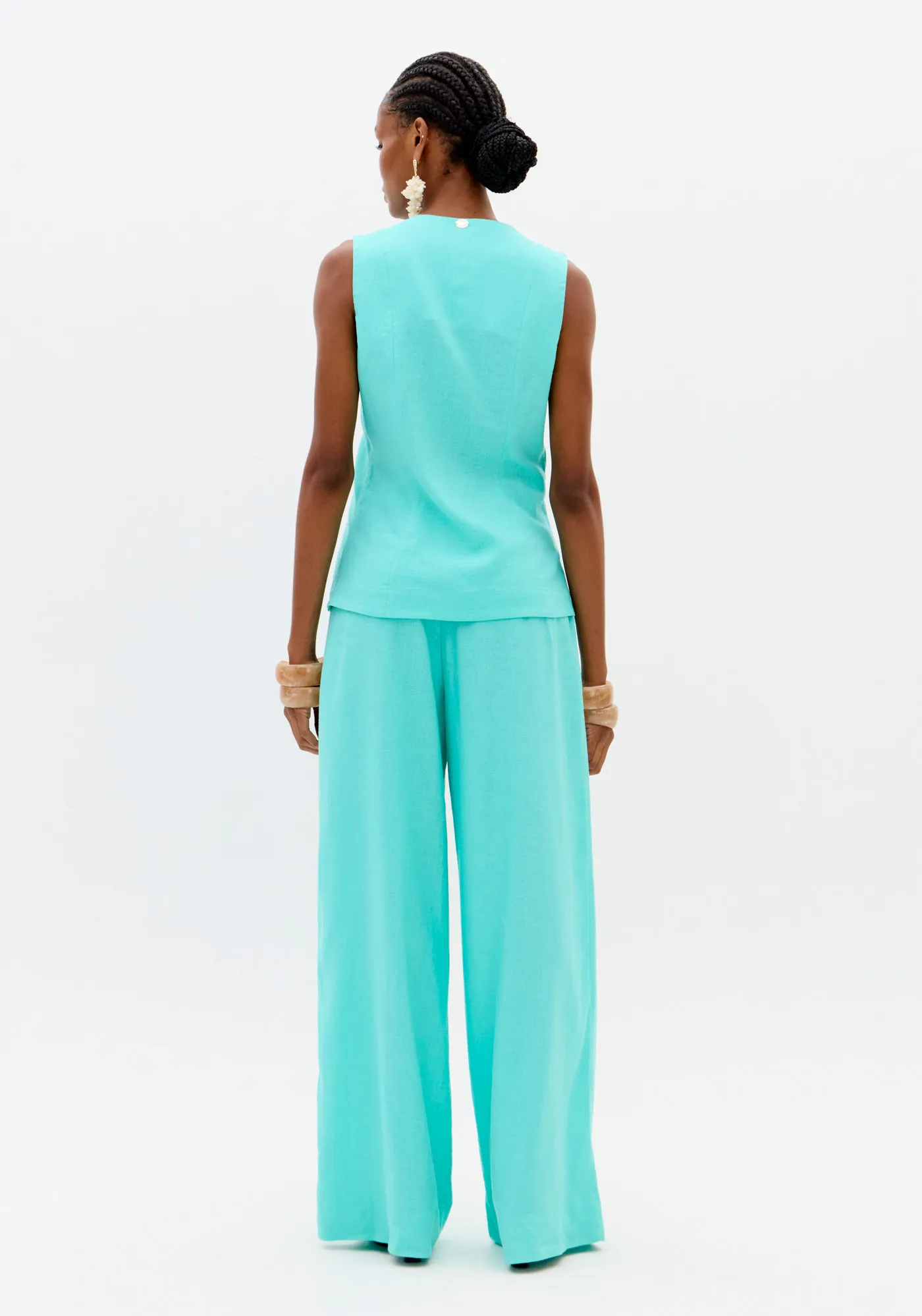 Calça Wide Leg Cintura Alta Com Linho — foto 3