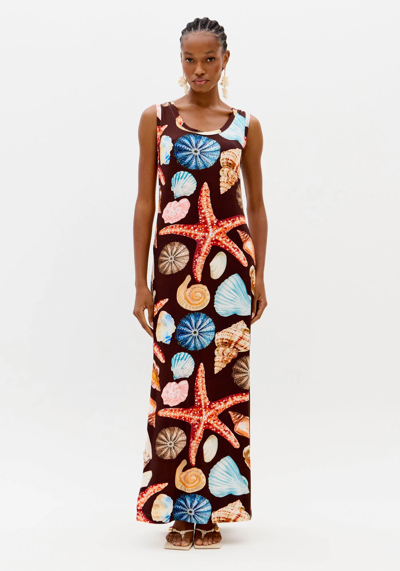Vestido Super Midi Estampado Com Fenda