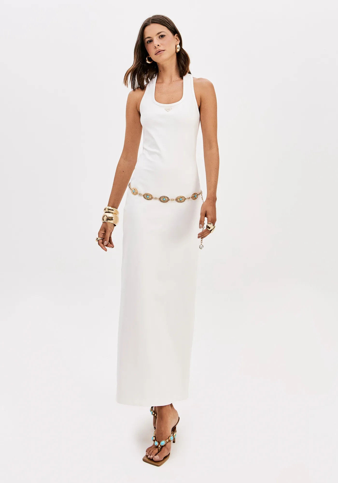 Vestido Super Midi Sem Mangas Decote U