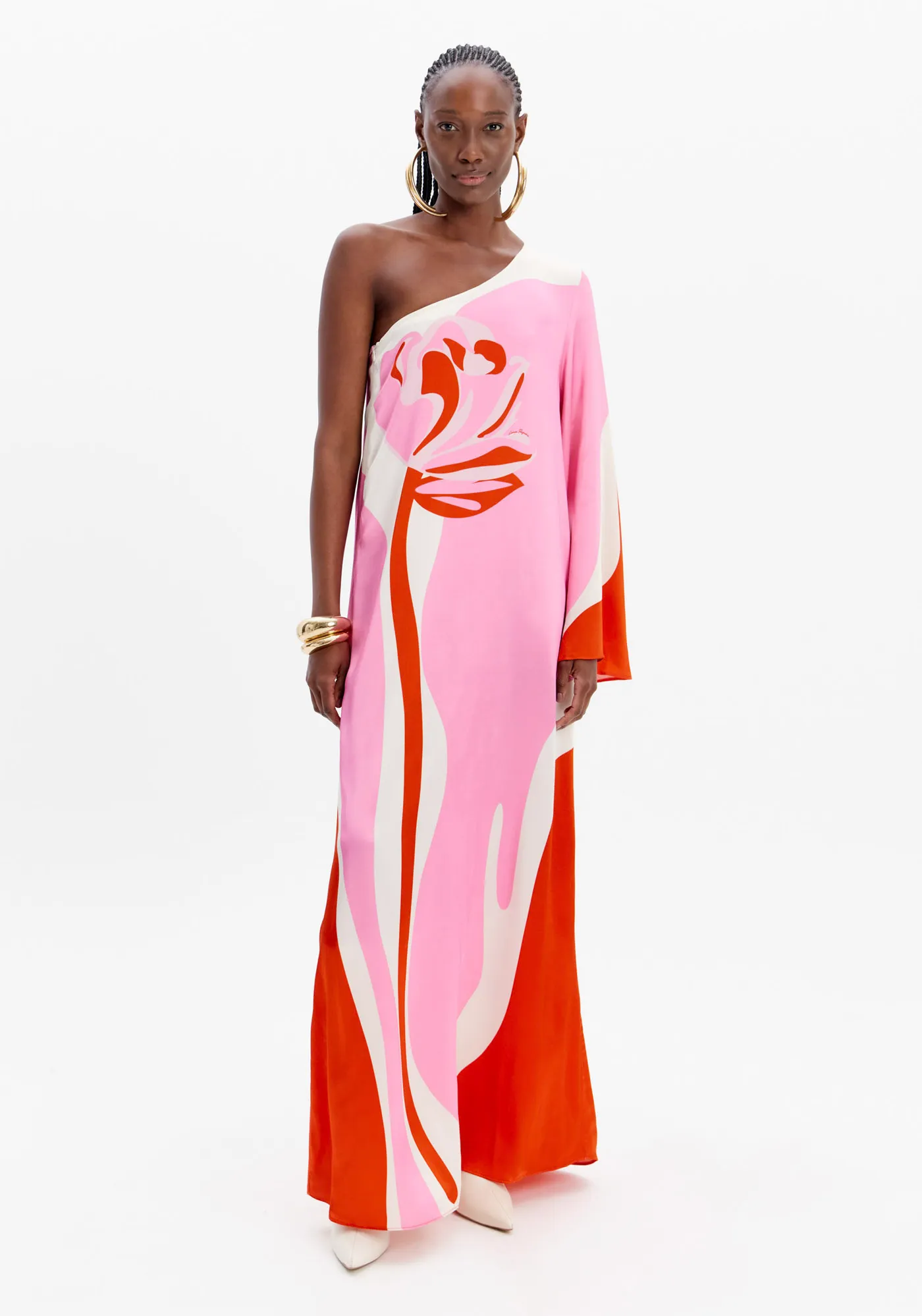Vestido Super Midi Ombro Único Estampado