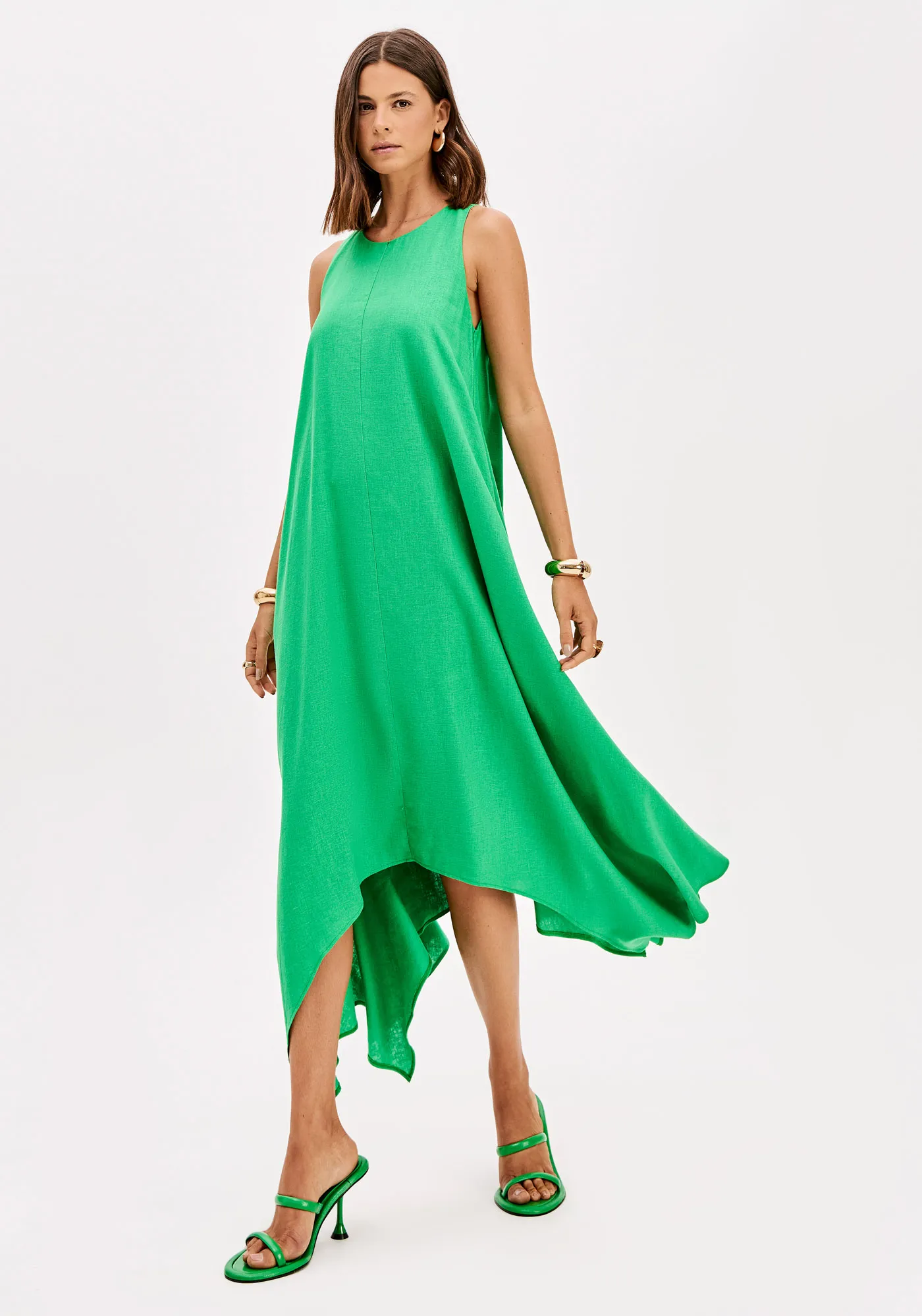 Vestido Super Midi Assimétrico Com Linho — foto 2