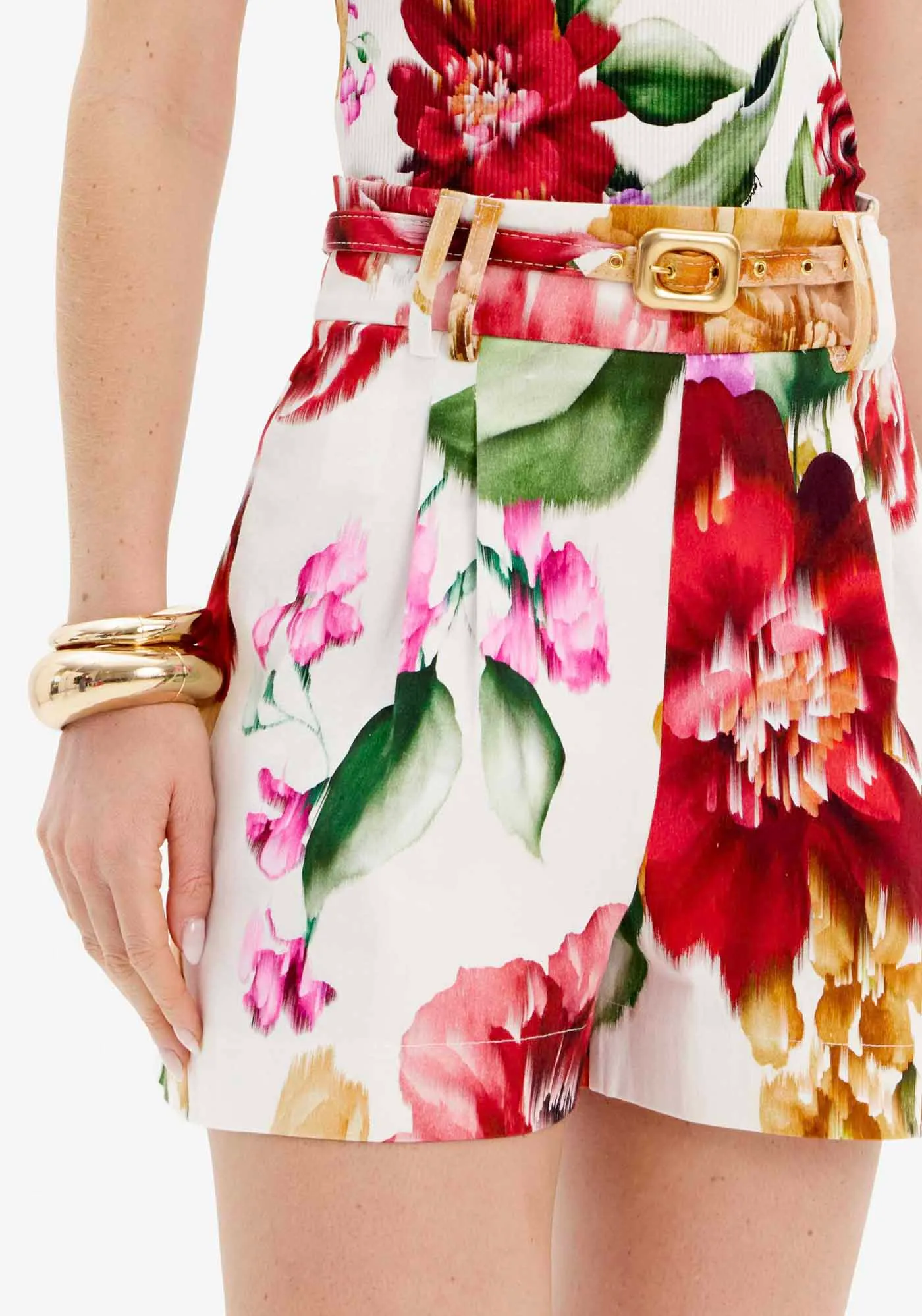 Short Evasê Cintura Alta Estampado Com Cinto — foto 2