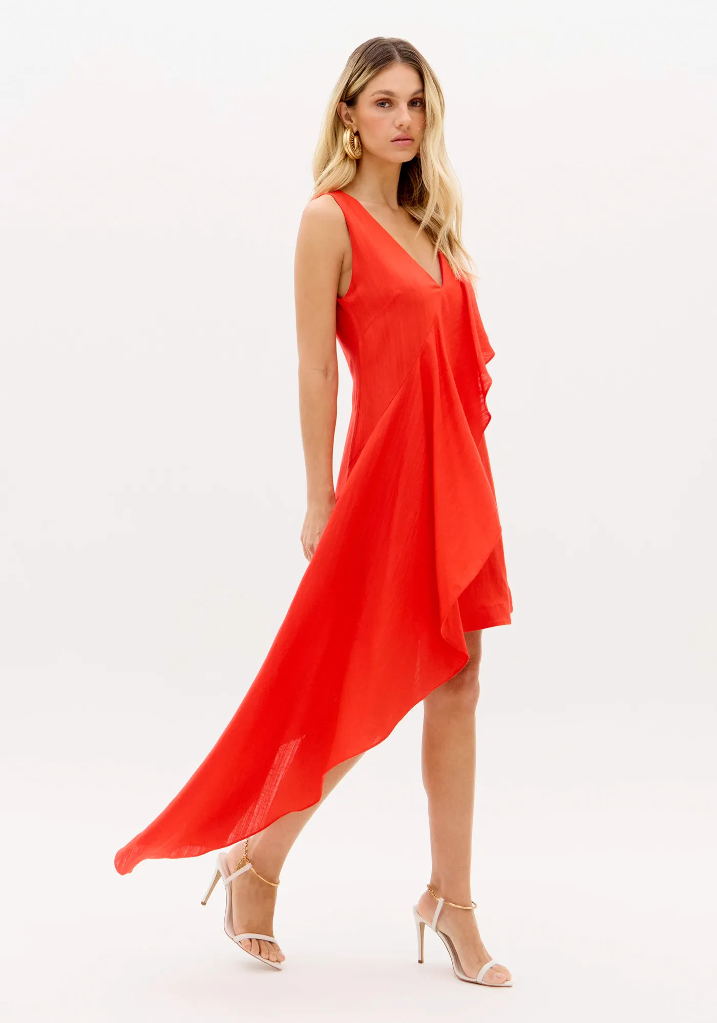 Vestido Curto Assimétrico Com Linho — foto 3