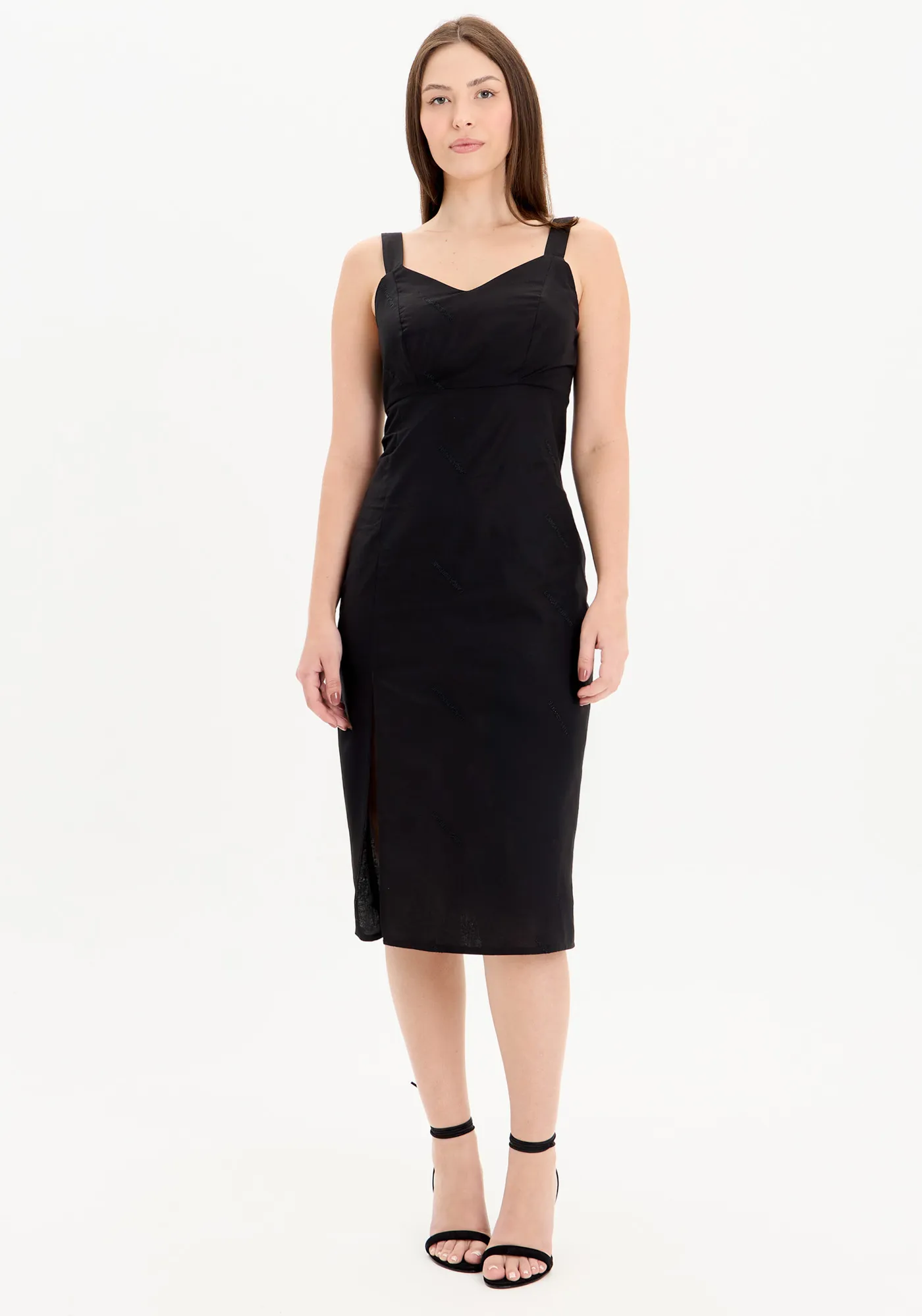 Vestido Super Midi Decote V Com Zíper