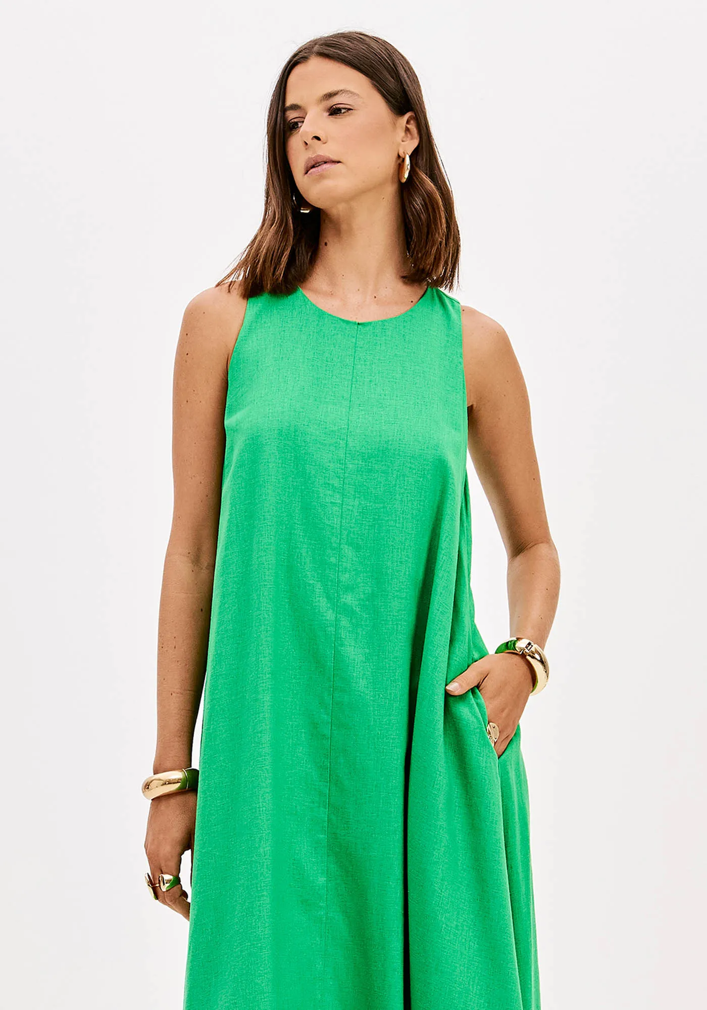 Vestido Super Midi Assimétrico Com Linho — foto 3