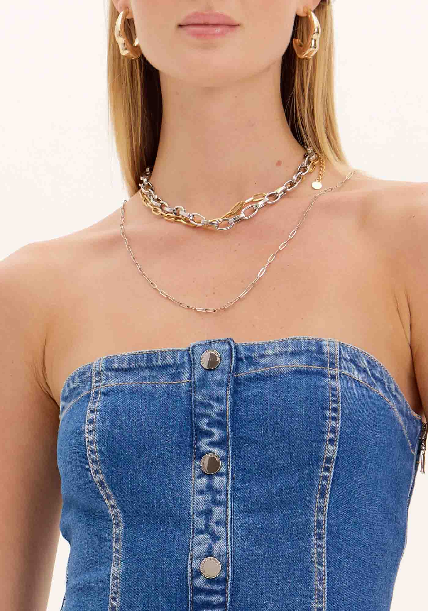 Blusa Alongada Jeans Botões — foto 2