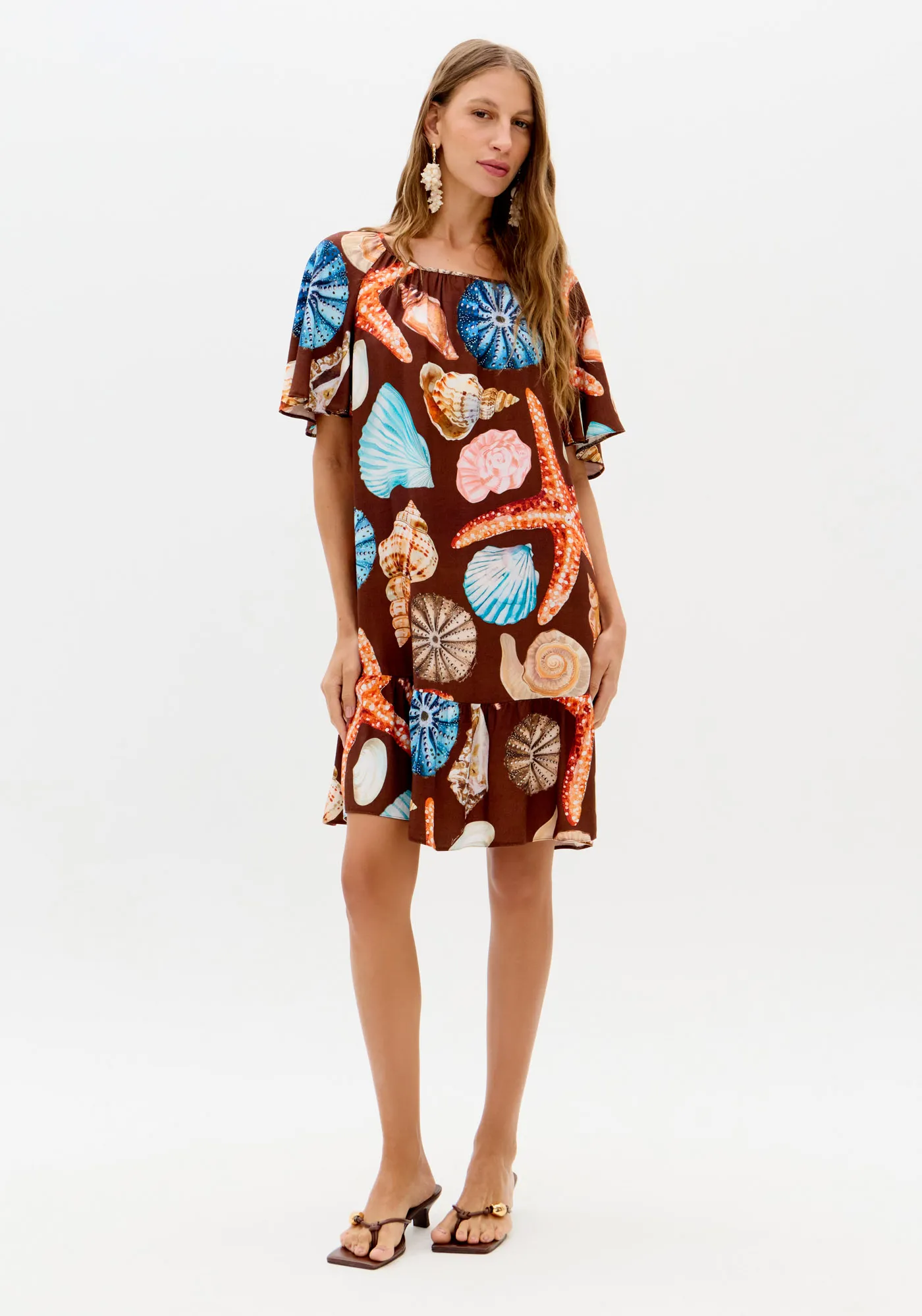 Vestido Curto Estampado Babado Barra