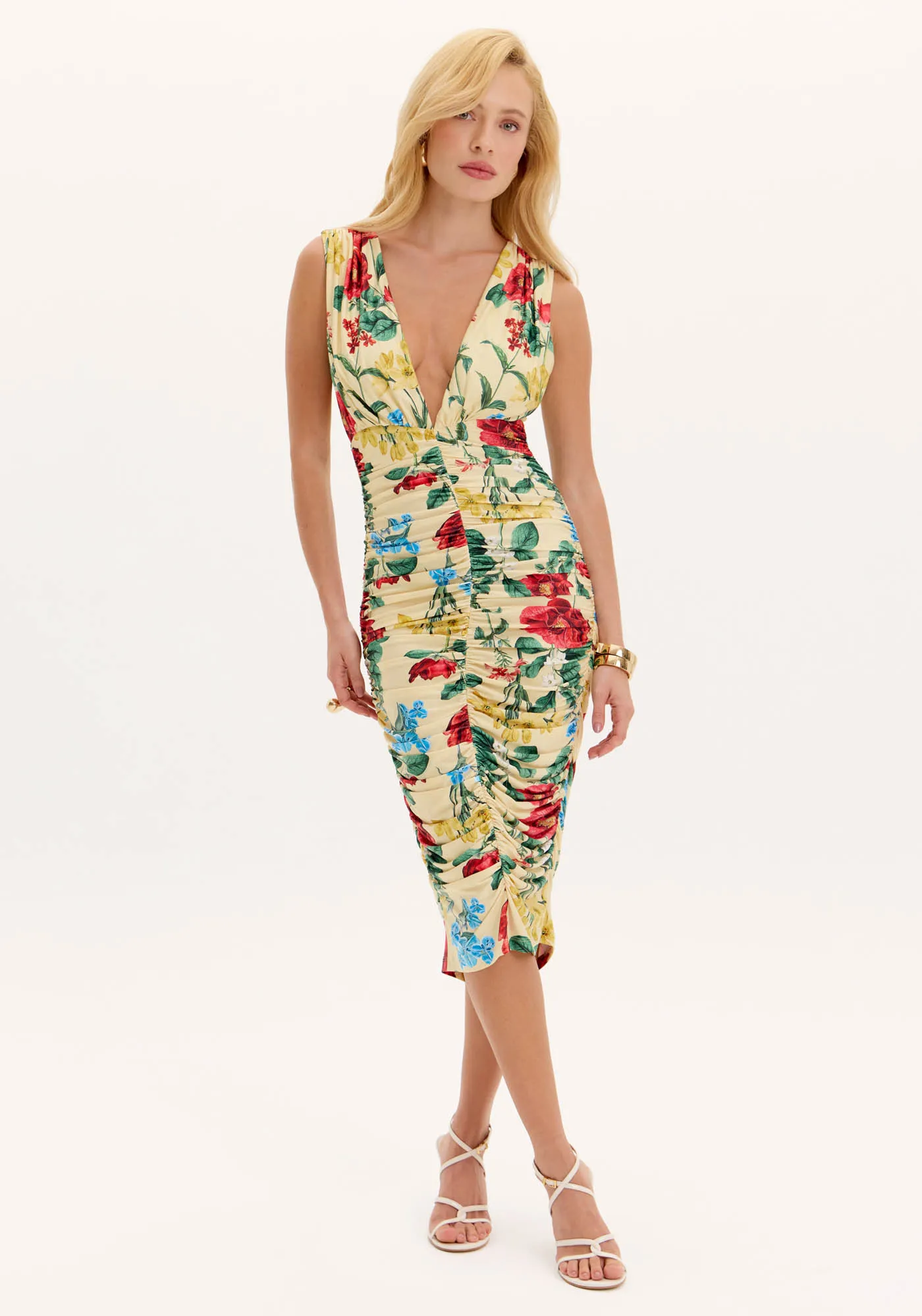 Vestido Midi Drapeado Floral