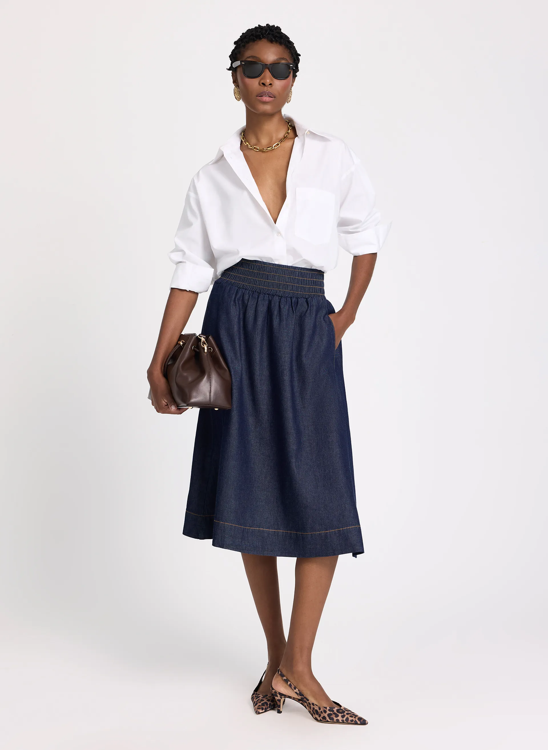 Saia Le Lis Rizal Jeans Midi Feminina