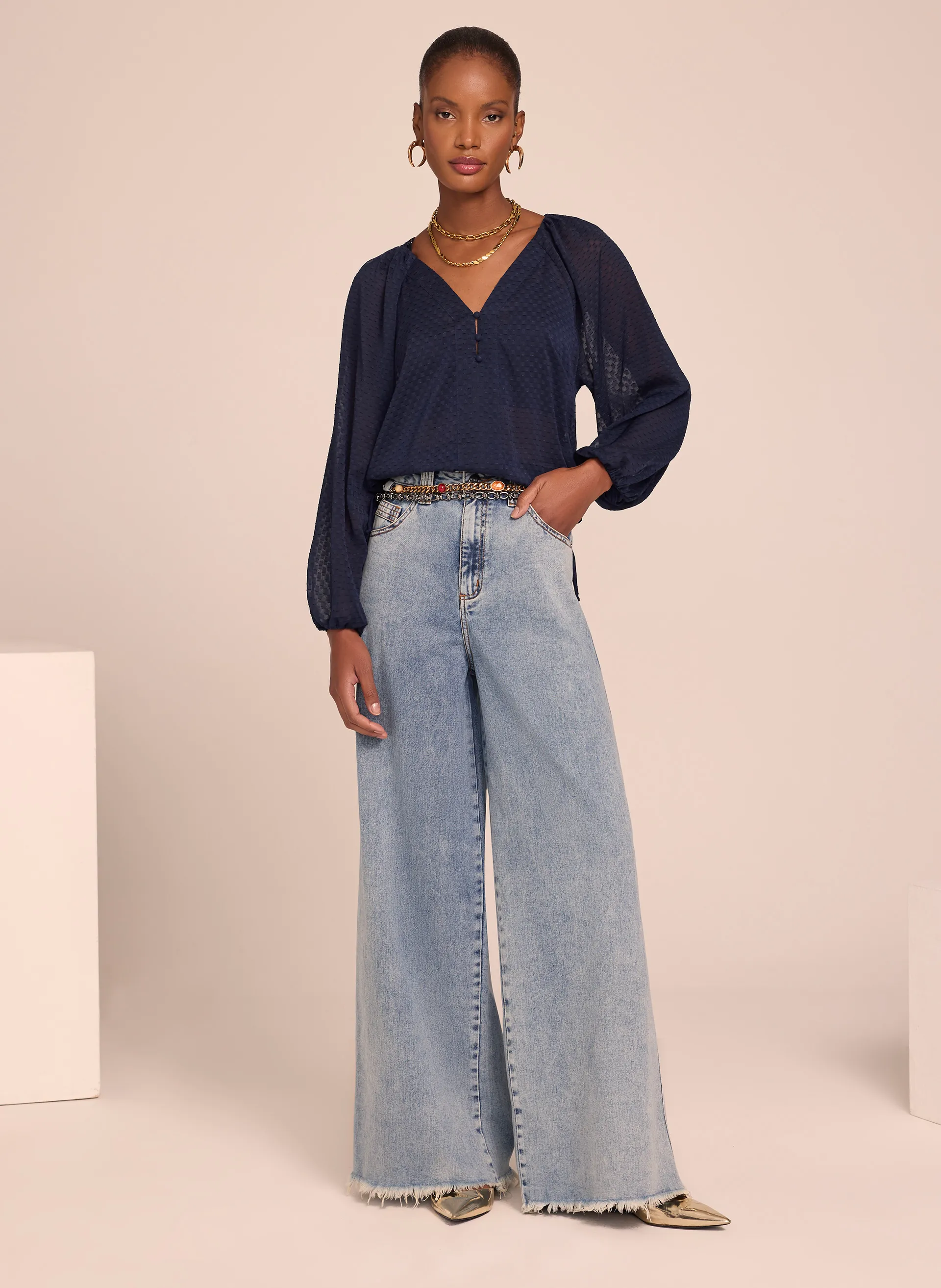 Calça Le Lis Fafi Pantalona Jeans Feminina