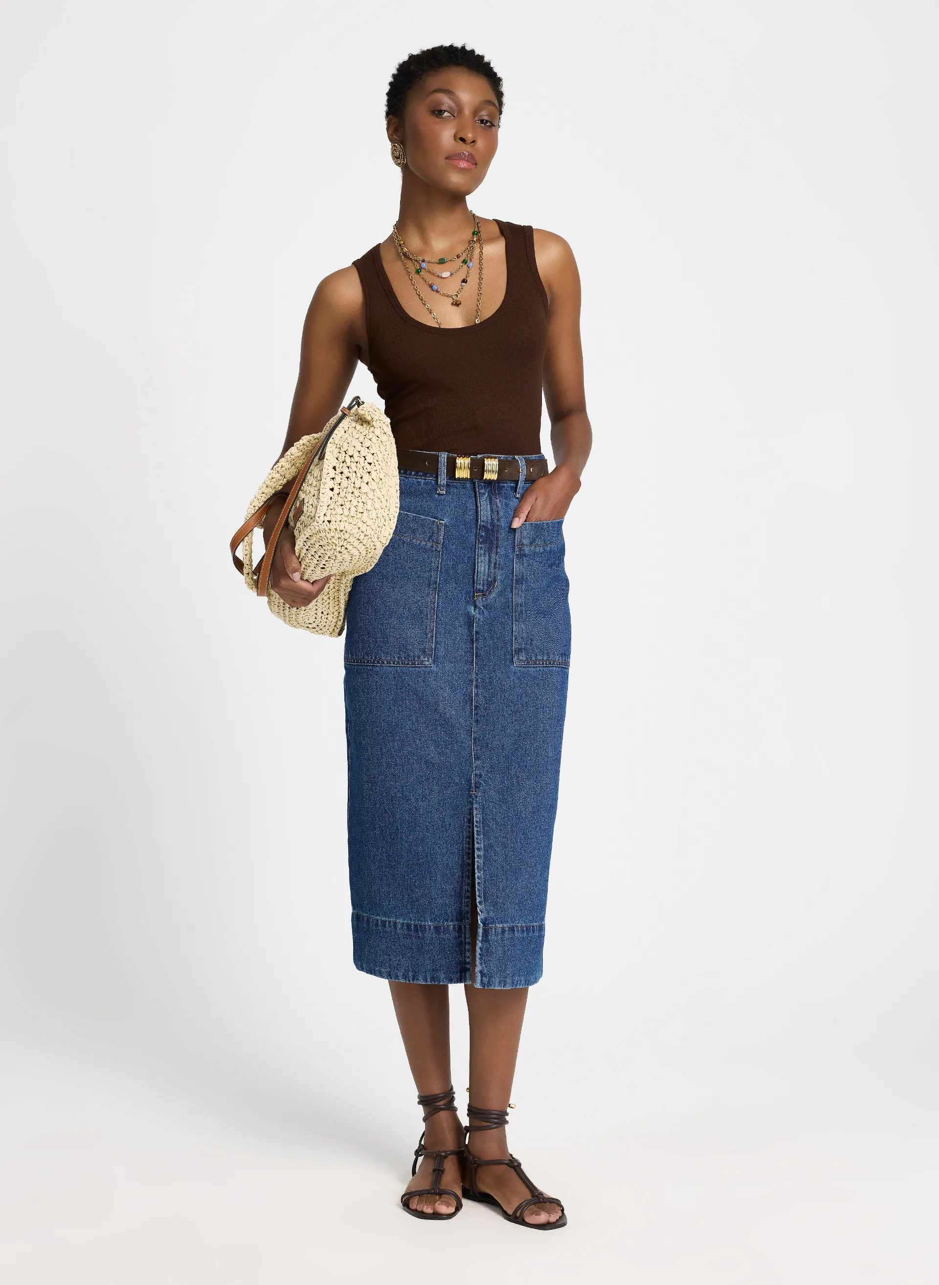 Saia Le Lis Midi Marcela Jeans Feminina — foto 2