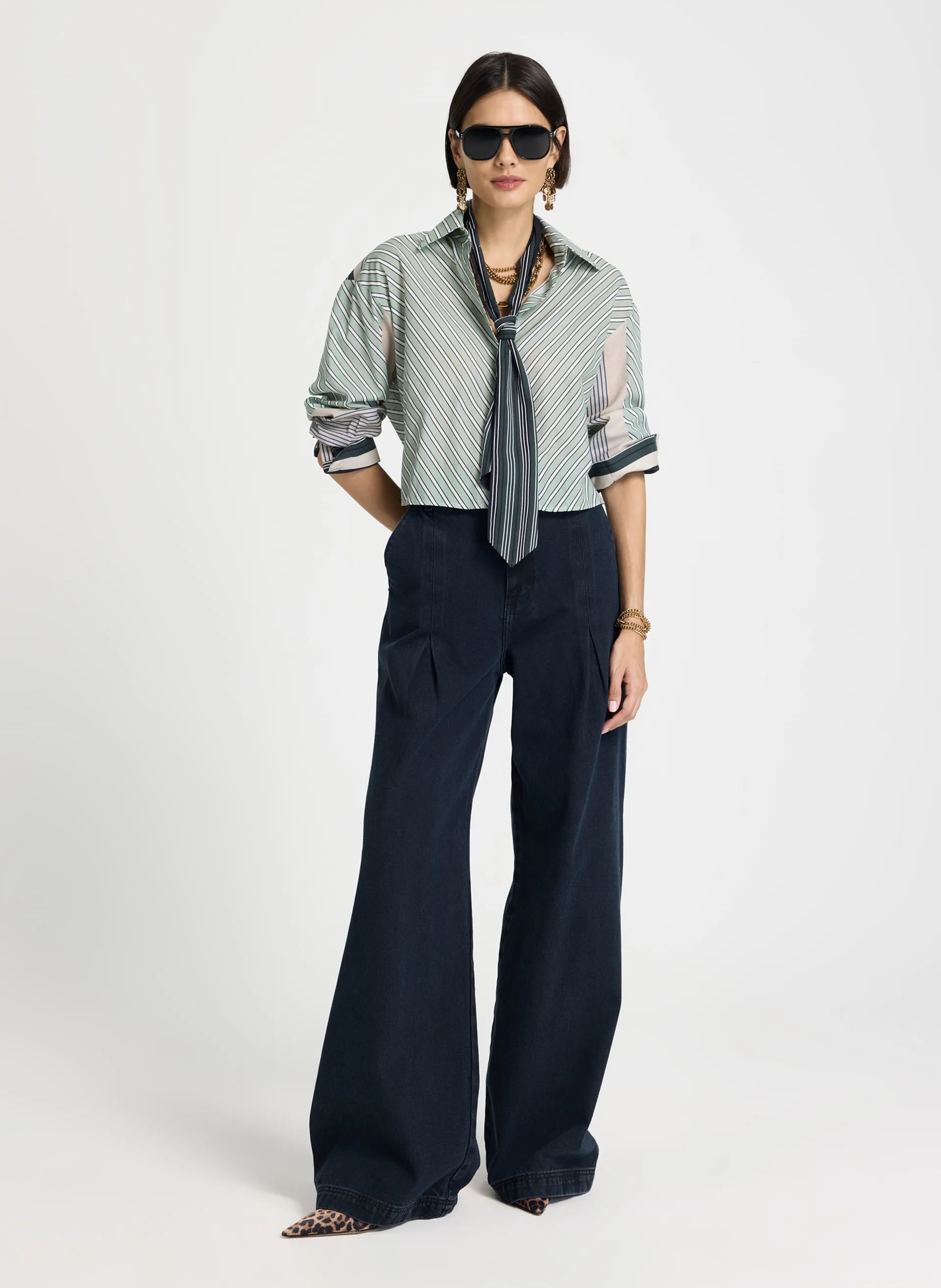 Calça Le Lis Portia Pantalona Jeans Feminina