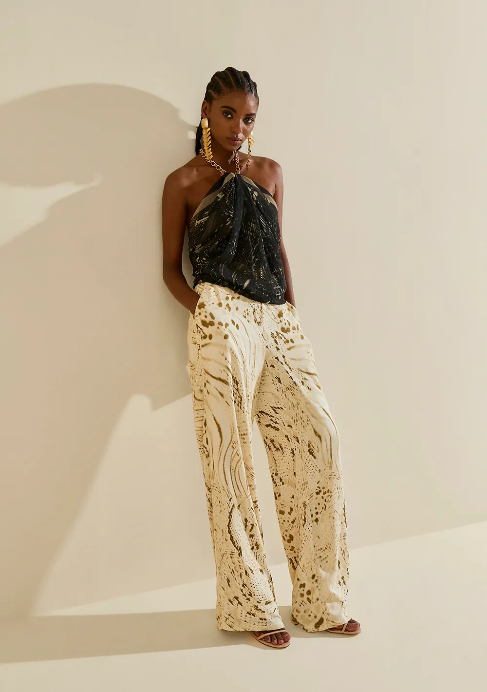 Calça Morena Rosa Pantalona Alta Off White