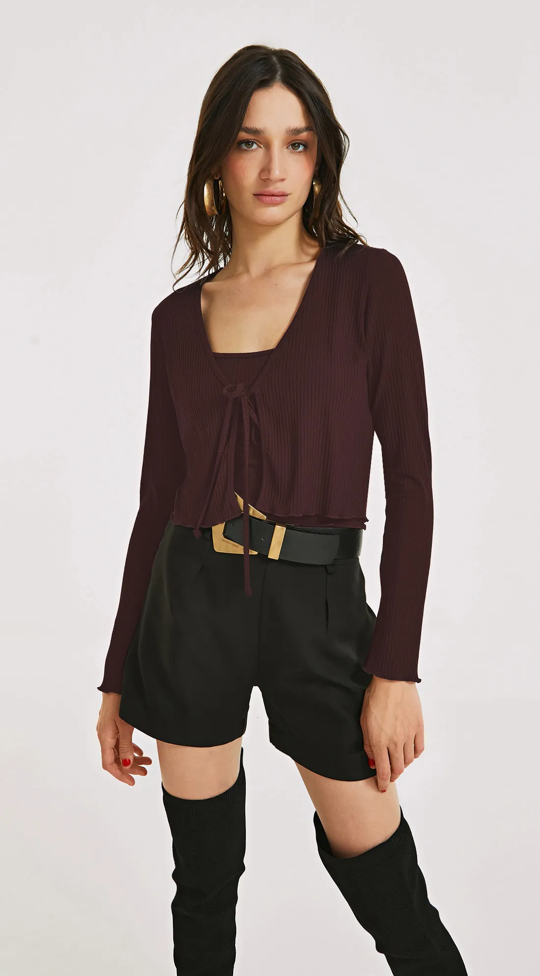 Blusa Morena Rosa Decote Amarração Manga Longa Com Regata Vermelho — foto 2