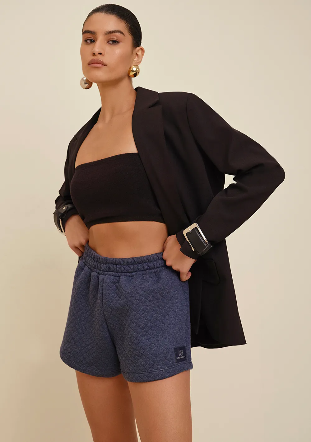 Shorts Morena Rosa Comfort Detalhe Matelasse Azul Marinho — foto 2