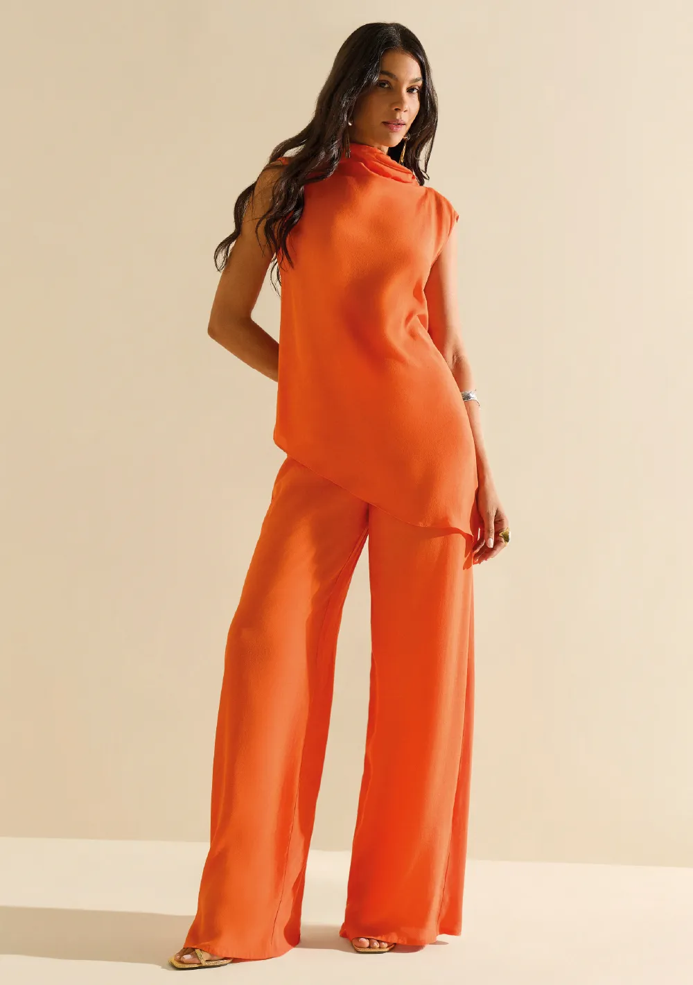 Calça Morena Rosa Pantalona Alta Laranja
