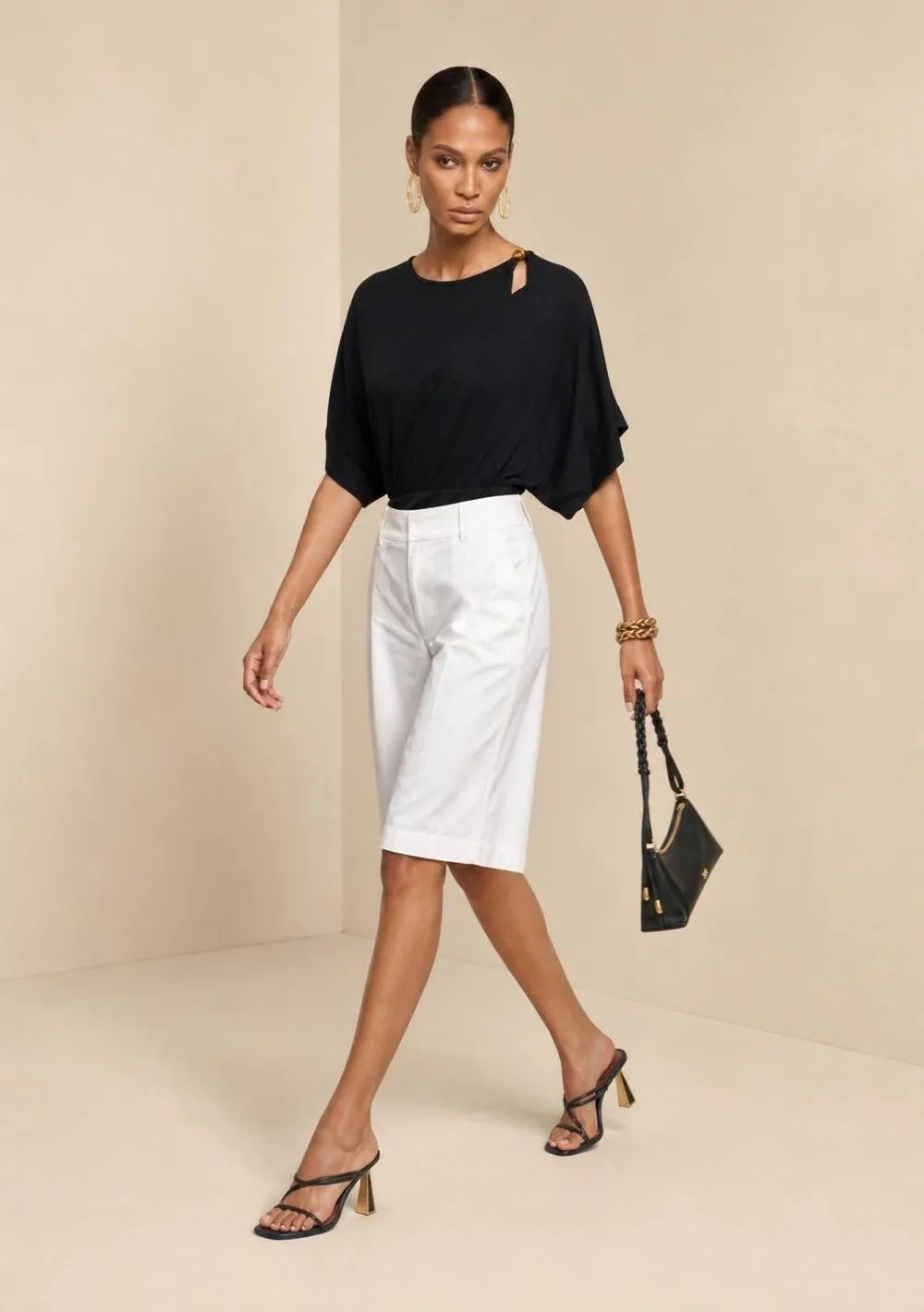 Bermuda Morena Rosa Reta Alta Off White