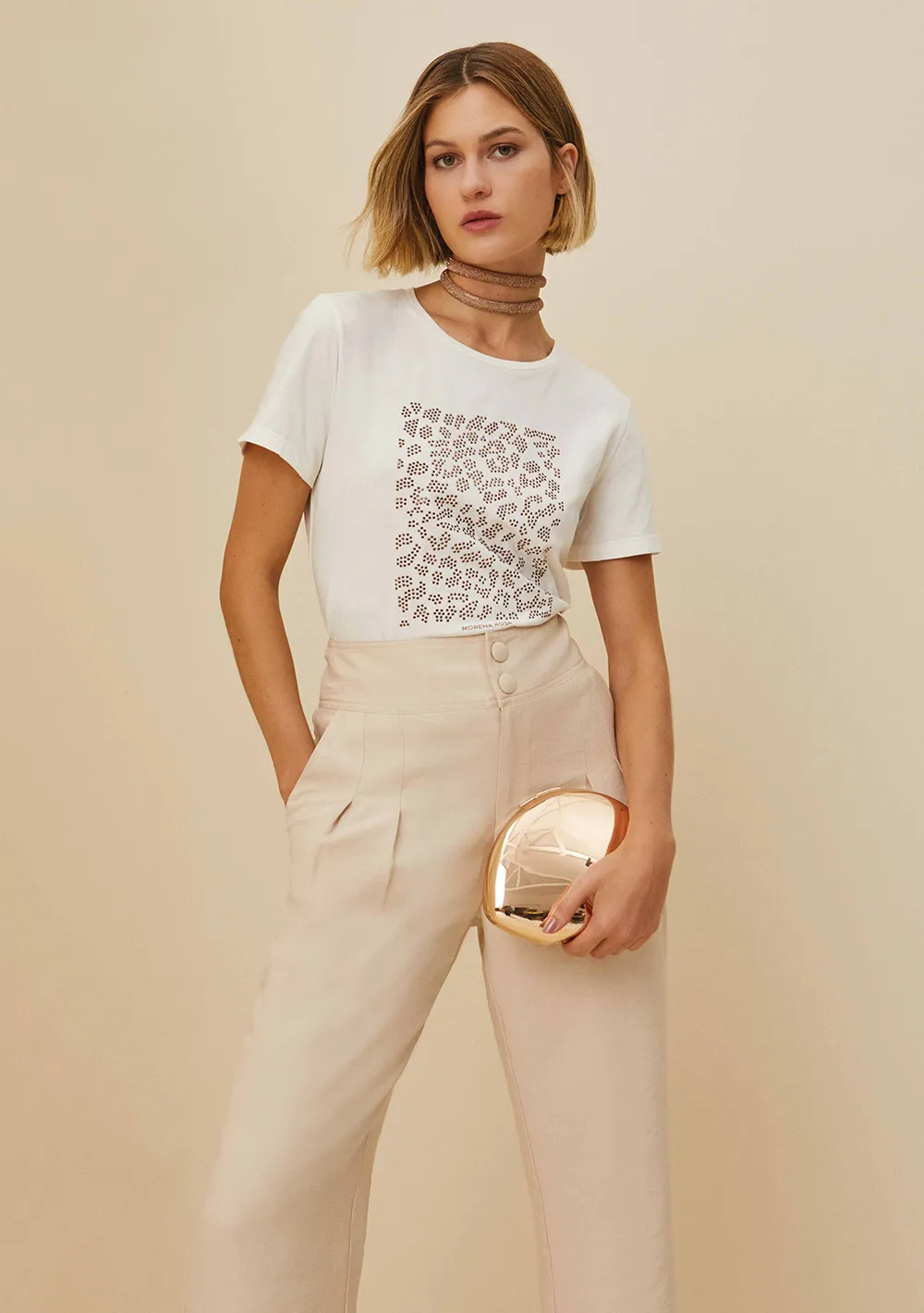 T-Shirt Morena Rosa Decote Redondo Estampa Termocolante Off White Off White — foto 2