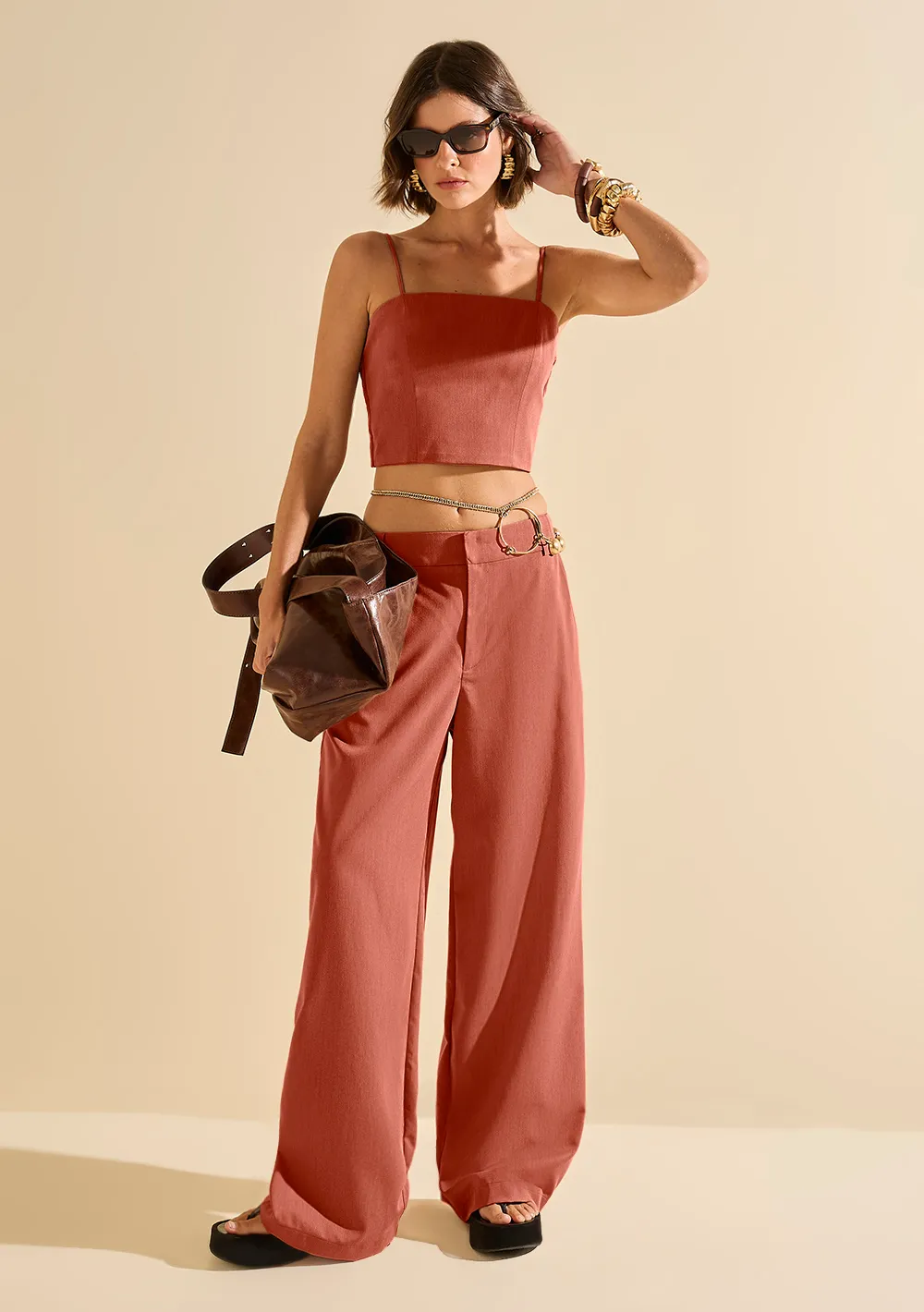 Calça Morena Rosa Wide Alta Vermelho