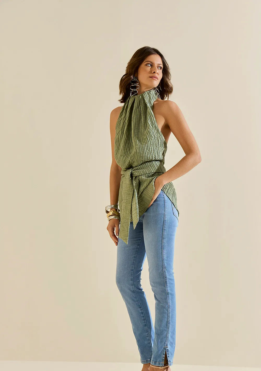 Calça Morena Rosa Skinny Alta Azul