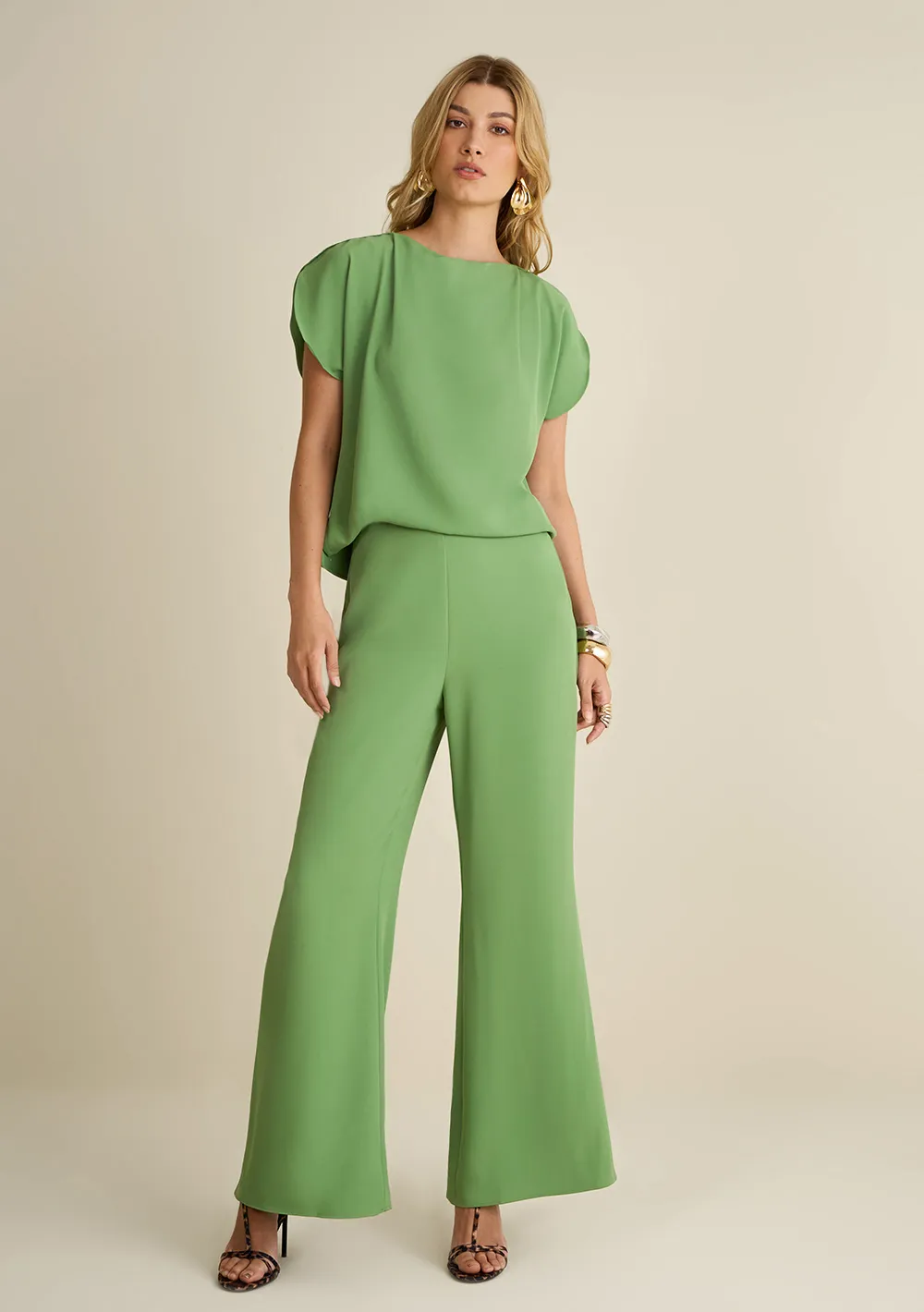 Calça Morena Rosa Flare Alta Verde