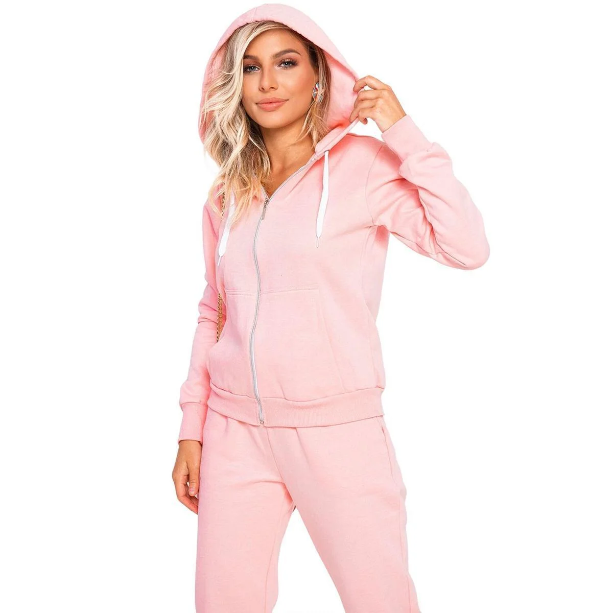 Conjunto Feminino Moletom Flanelado Capuz Inverno Promocao