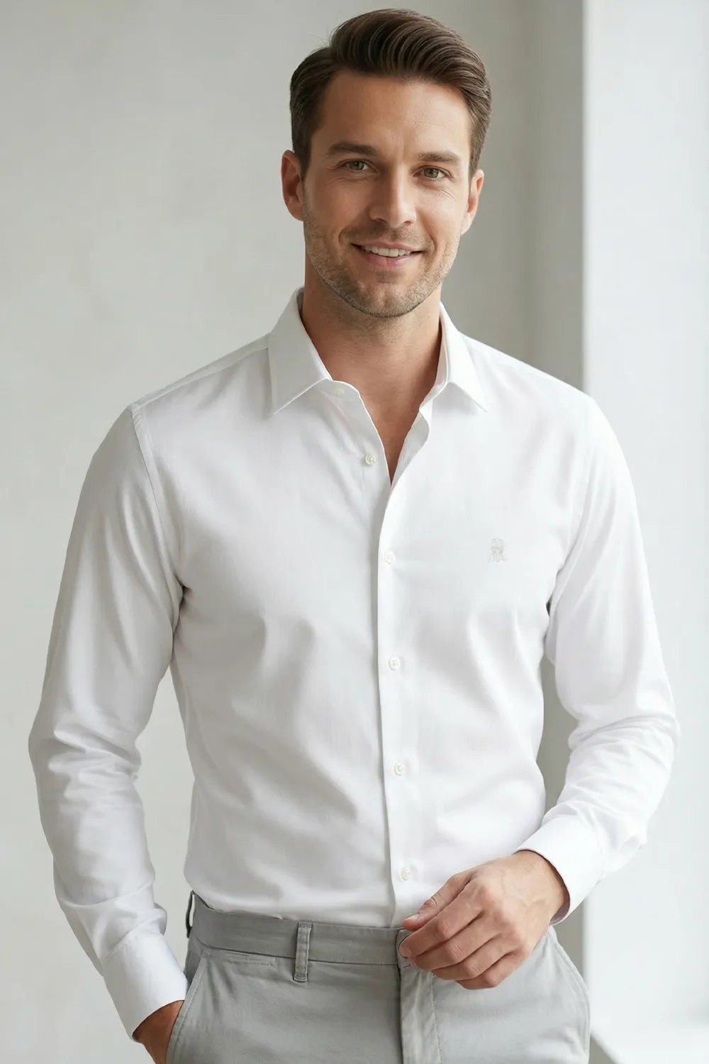 Camisa Masculina Slim Fit Premium Polo Wear Branco — foto 2