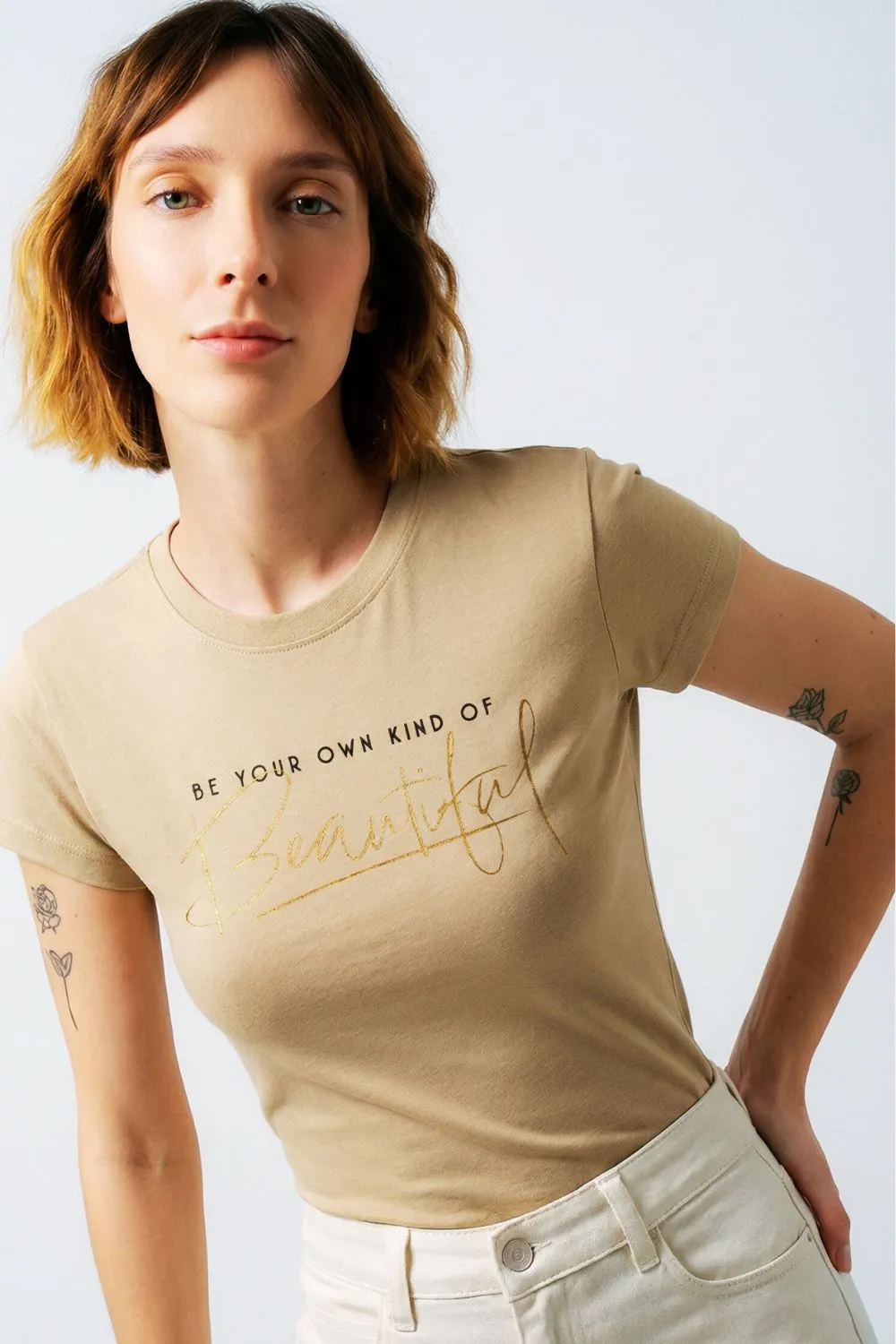 Camiseta Feminina Beautiful Polo Wear Bege Médio — foto 2